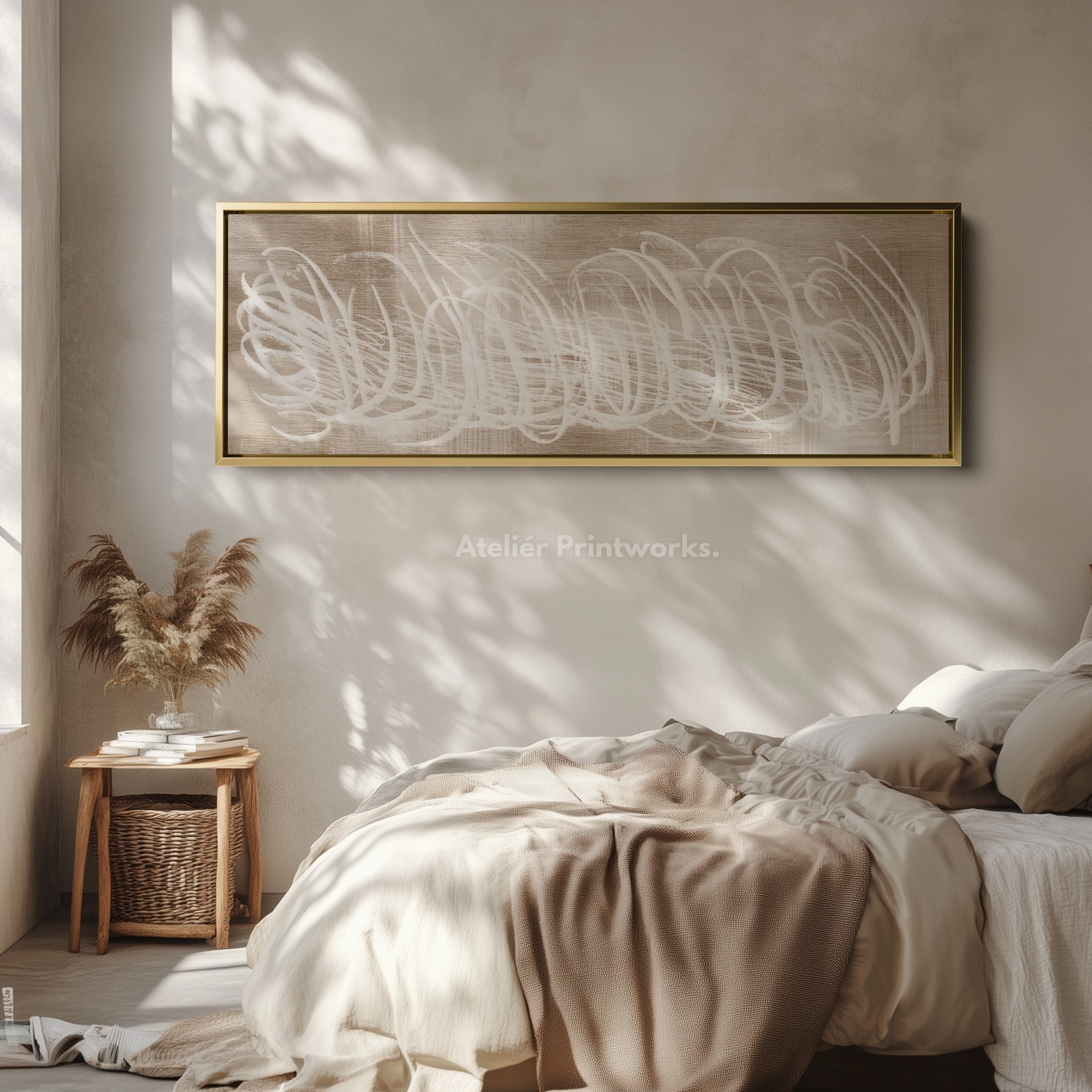 Abstract White Panoramic Large Framed Wall Decor