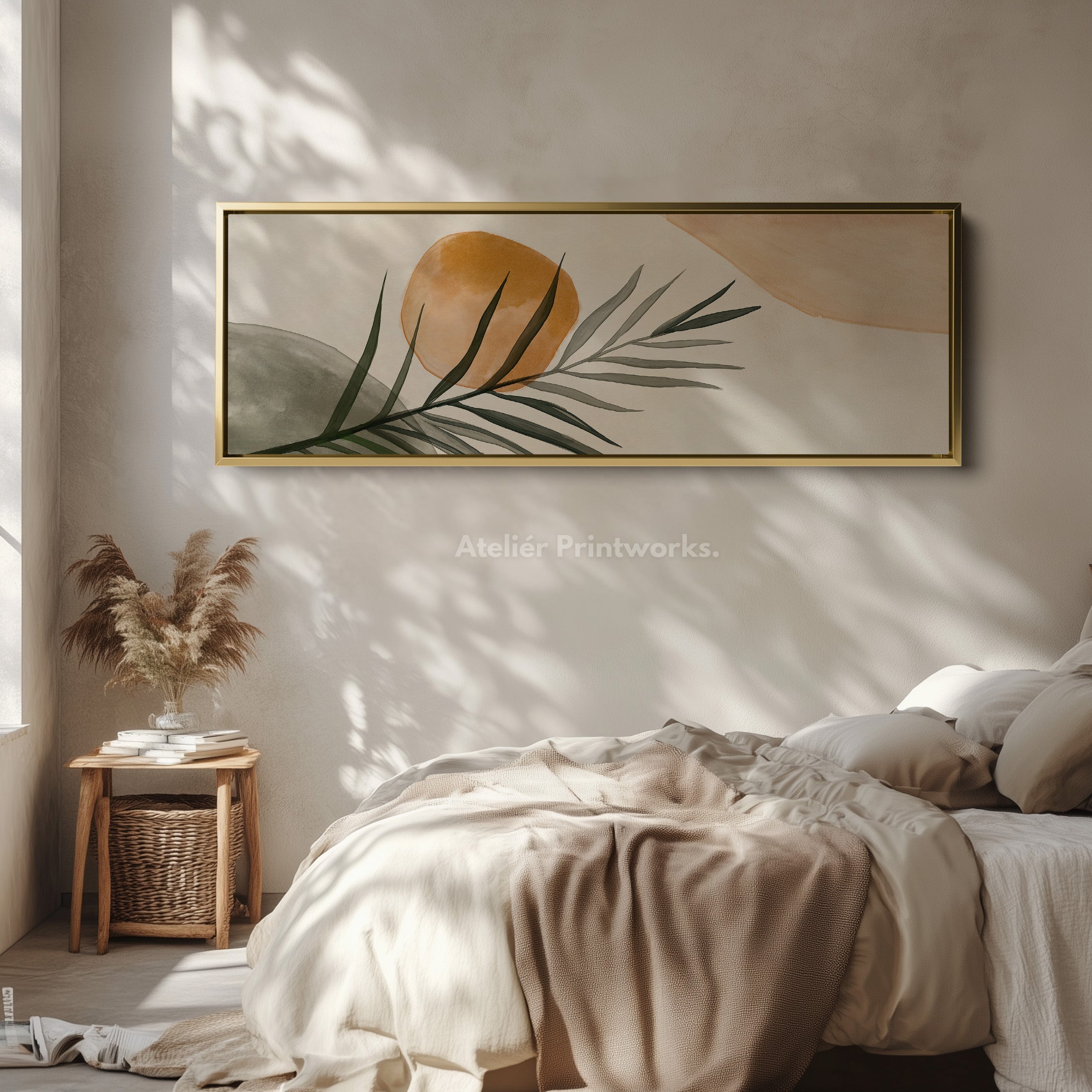Beige & Green Botanical Panoramic Large Framed Wall Decor