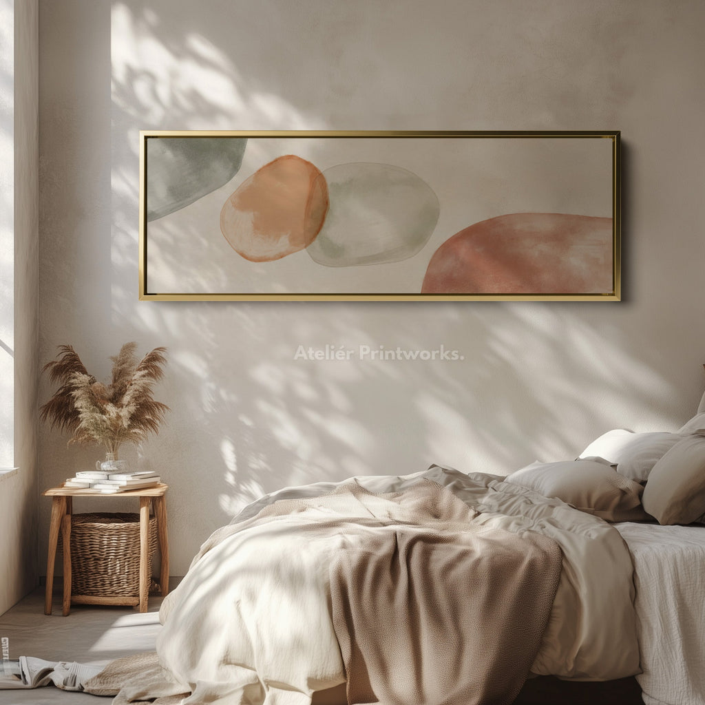 Beige & Green Abstract Panoramic Large Framed Wall Decor