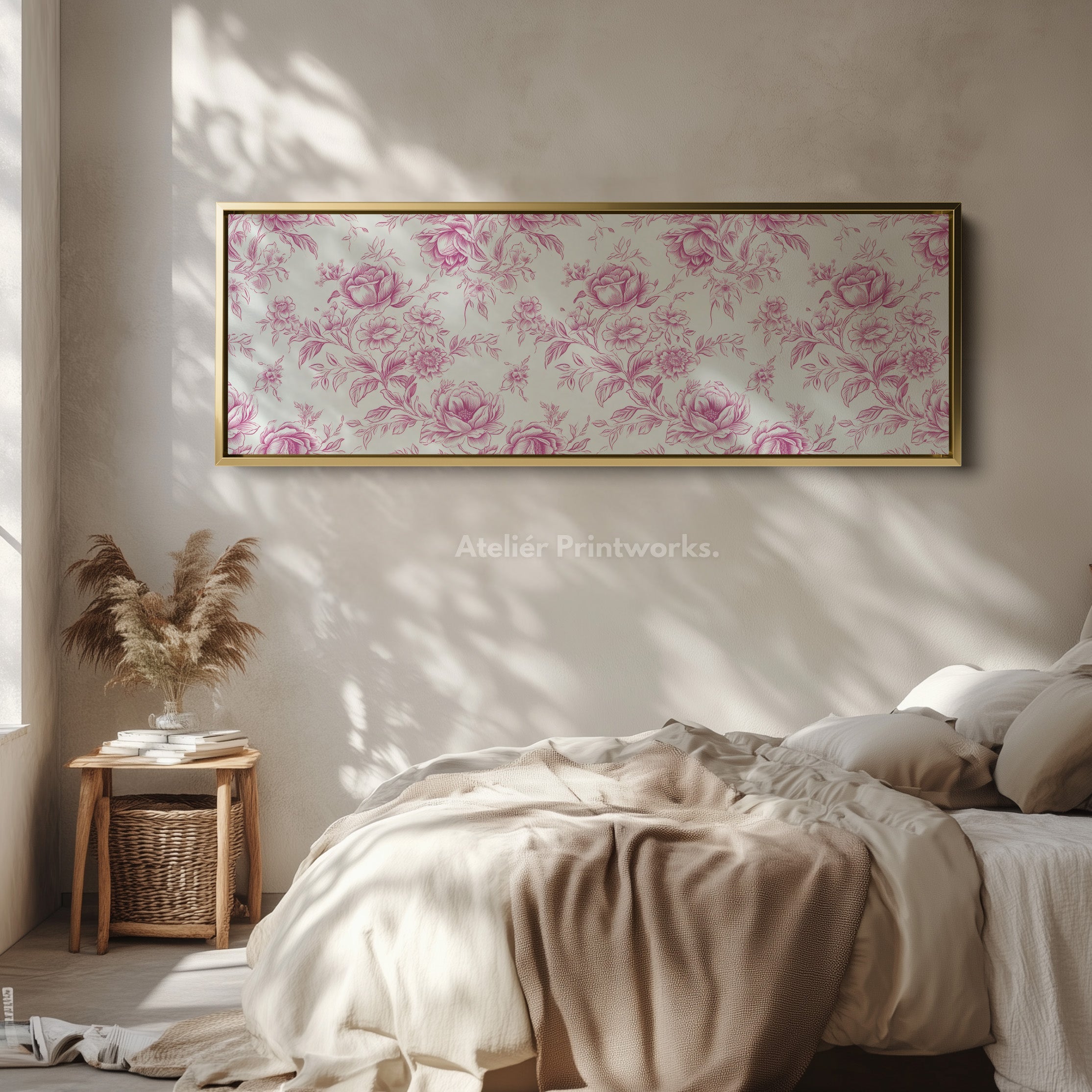 Above Bed Wall Decor Vintage Pink Floral Wall Art