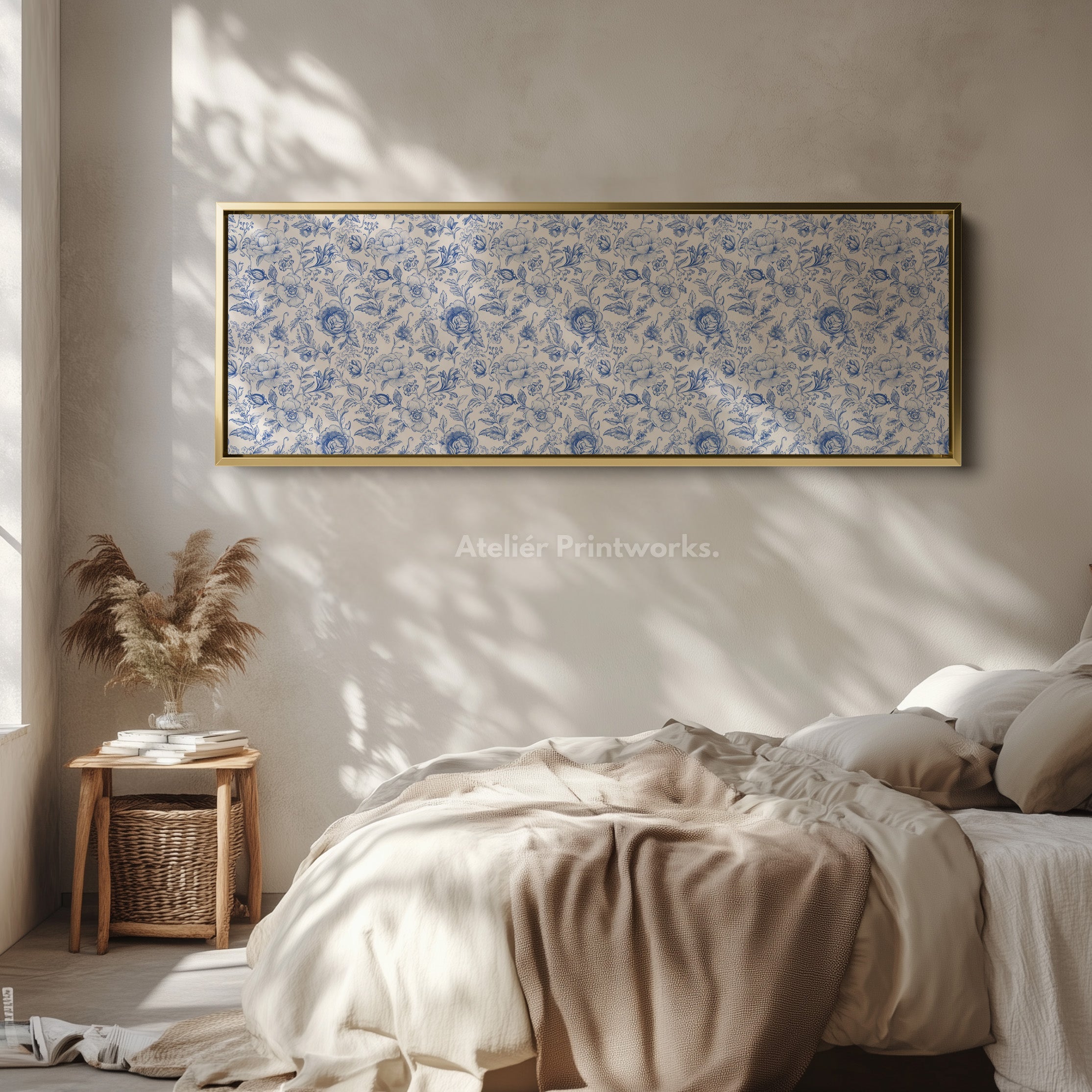 Blue Floral Panoramic Above Bed Wall Art