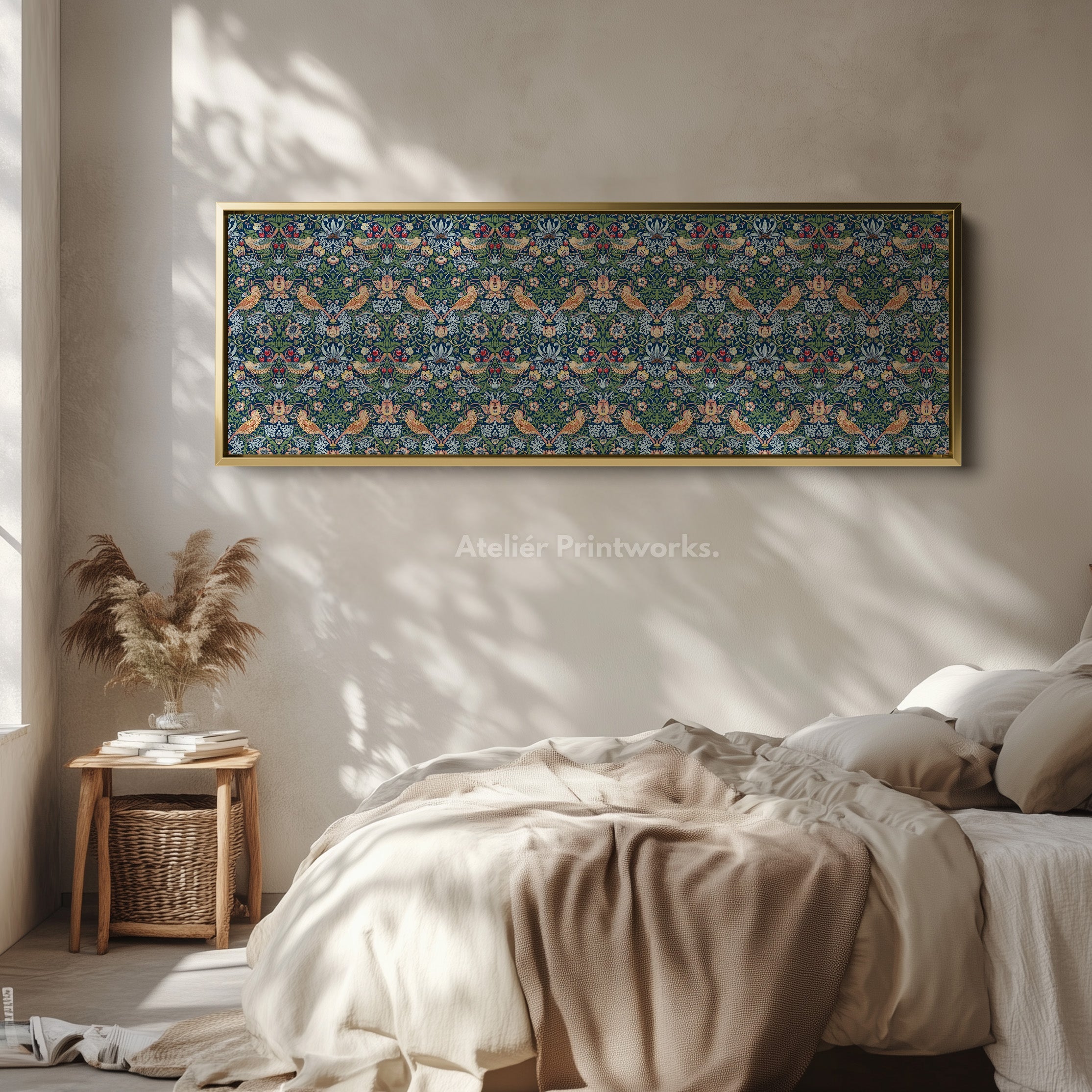 William Morris Strawberry Thief Blue Narrow Long Wall Art