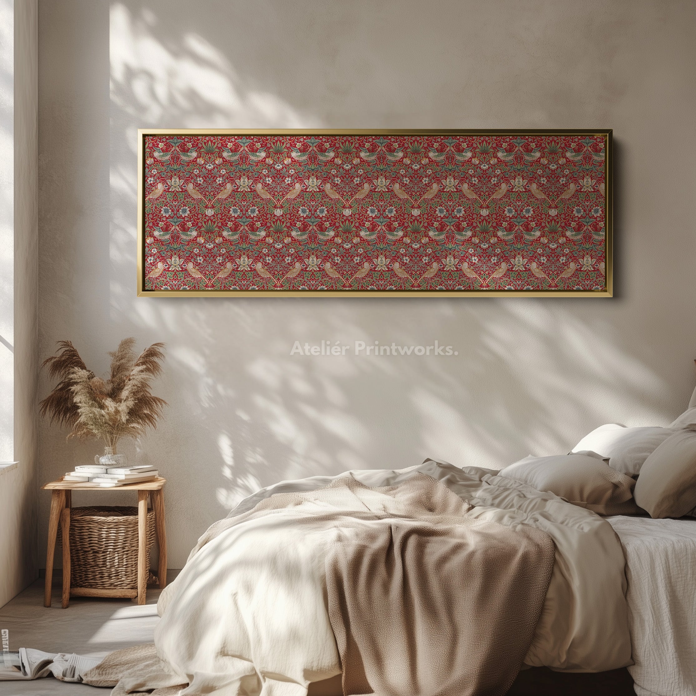 Long Horizontal Wall Decor William Morris Strawberry Thief Red