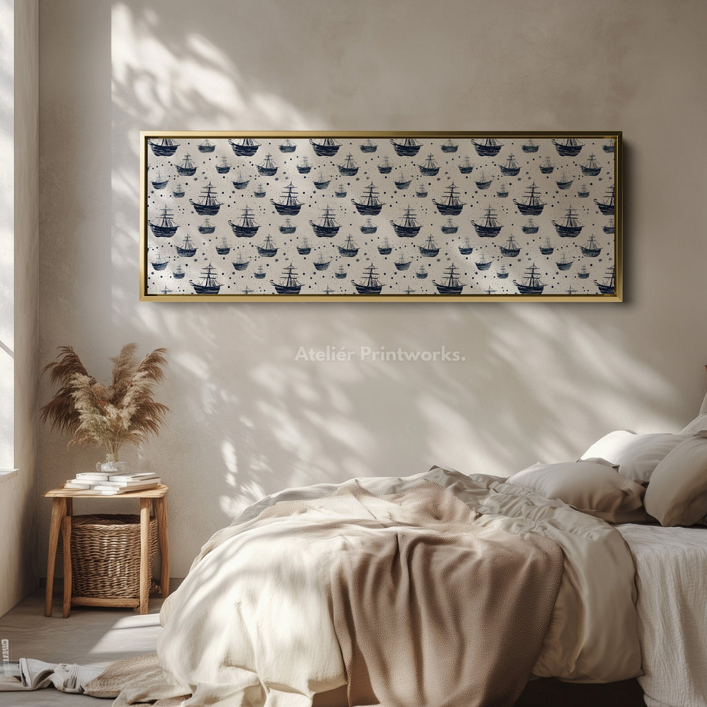 Tiny Pirate Ships Kids Room Long Narrow Panoramic Wall Art