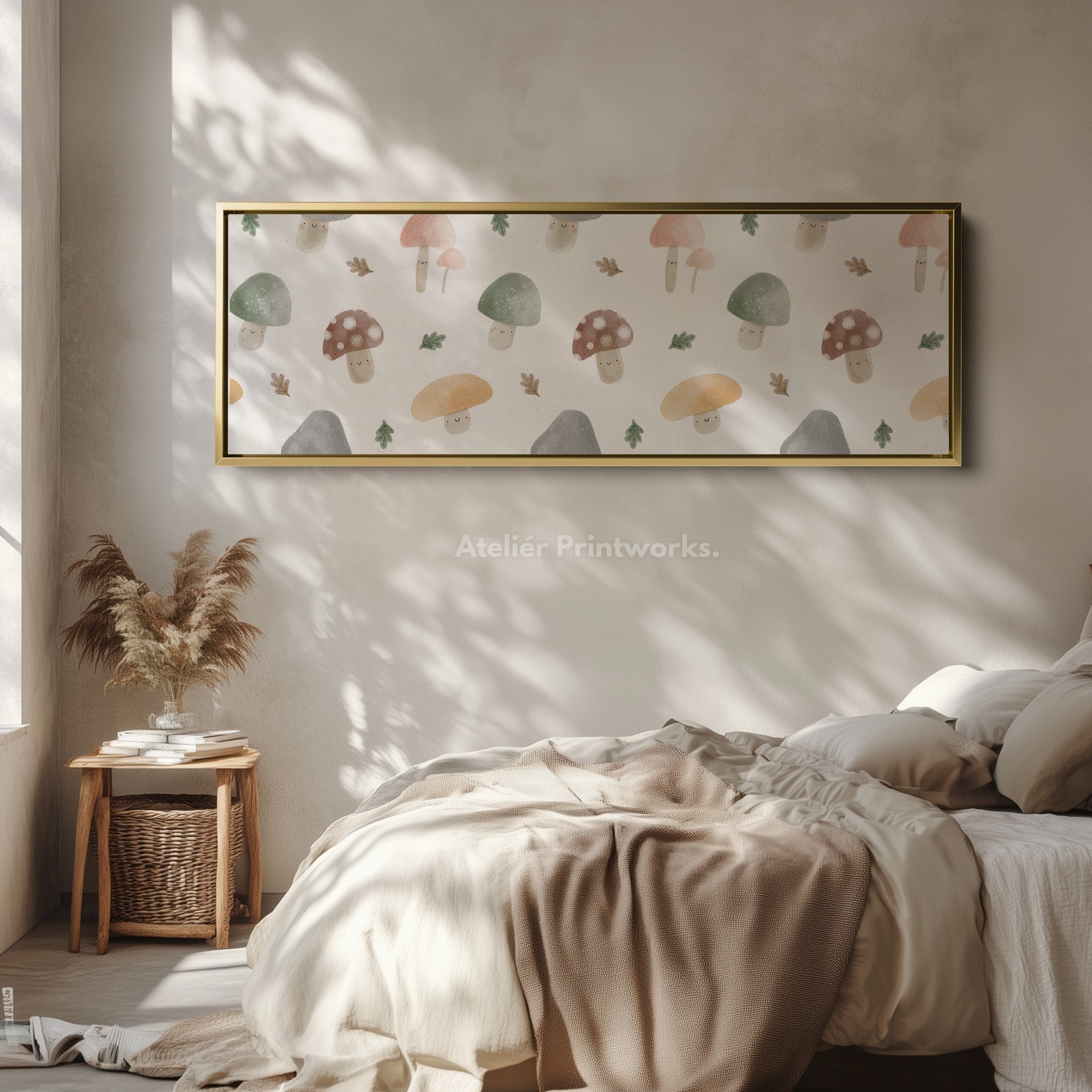 Mushroom Doodle Kids Room Narrow Wall Art