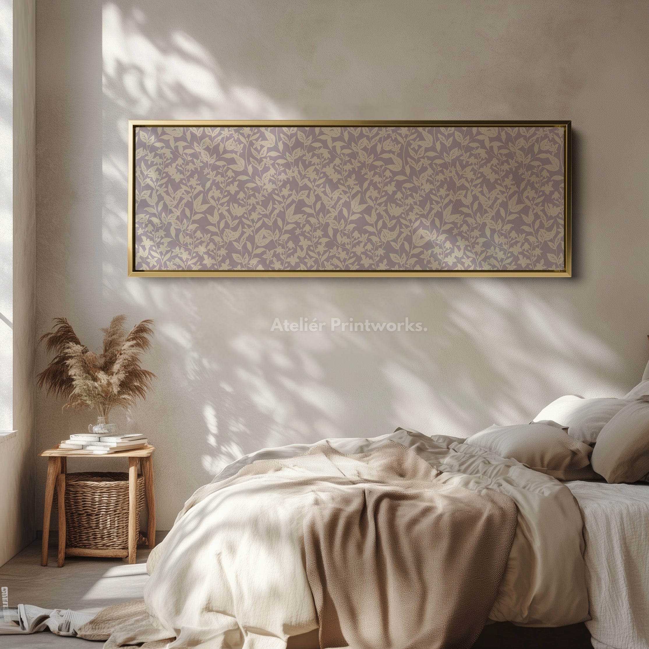Cottagecore Beige & Lavender Floral Narrow Long Wall Art
