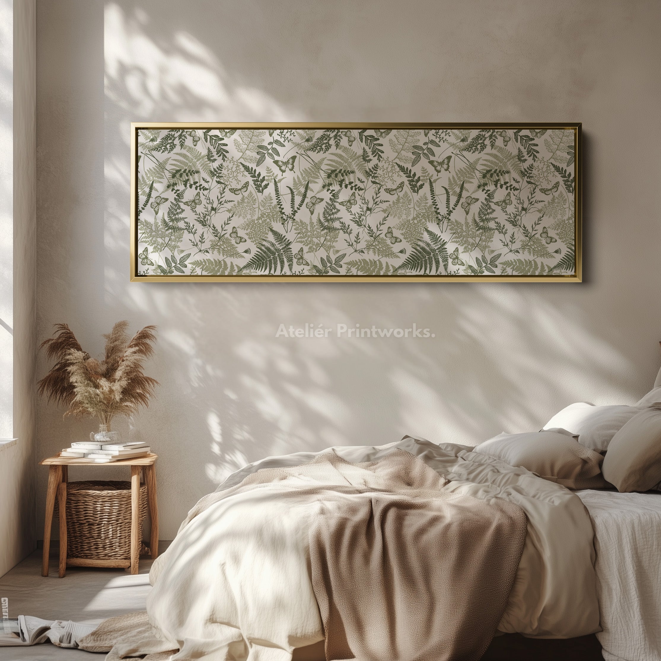 Cottagecore Sage Green Botanical Long Horizontal Wall Art