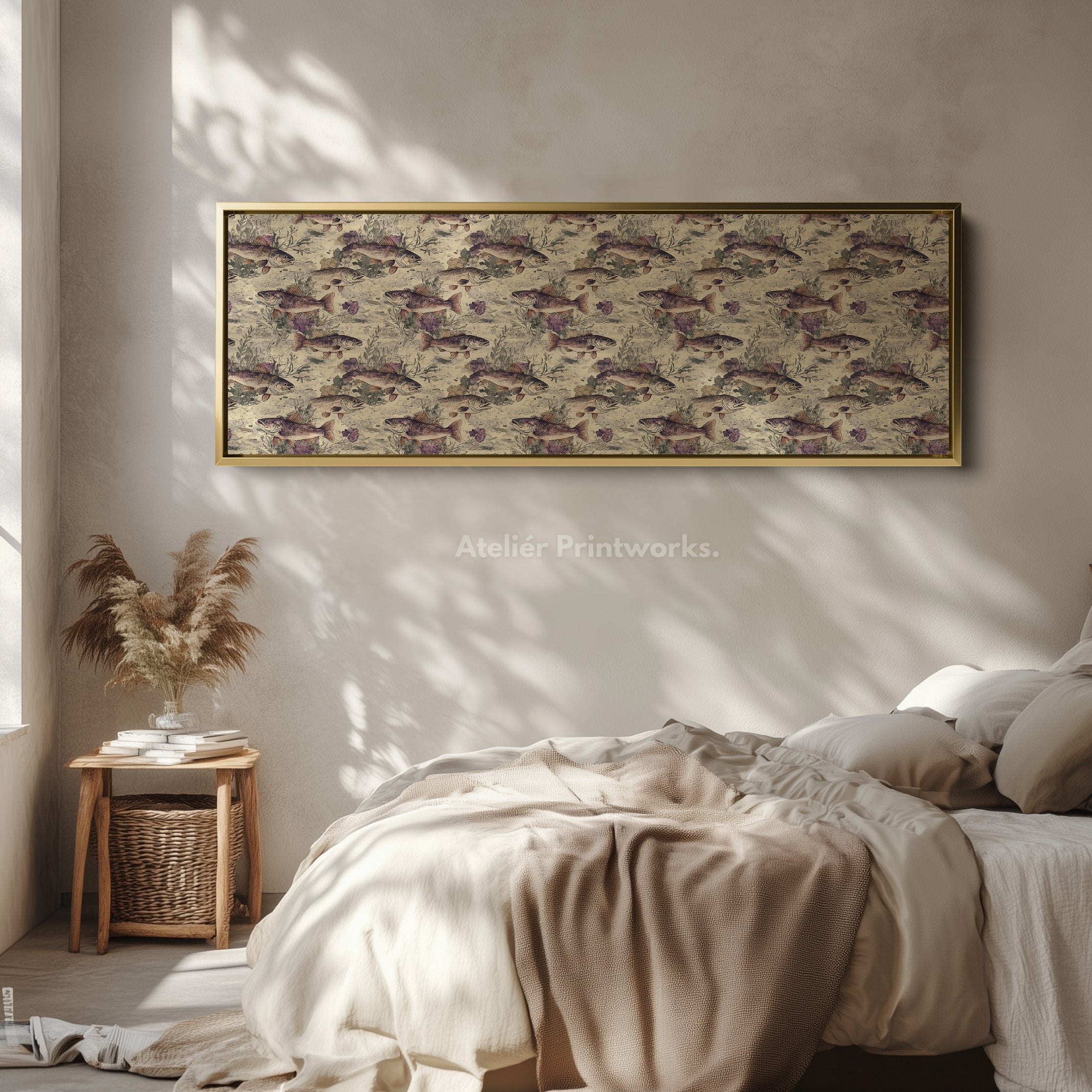 Vintage Fishing Slim Panoramic Narrow Wall Art