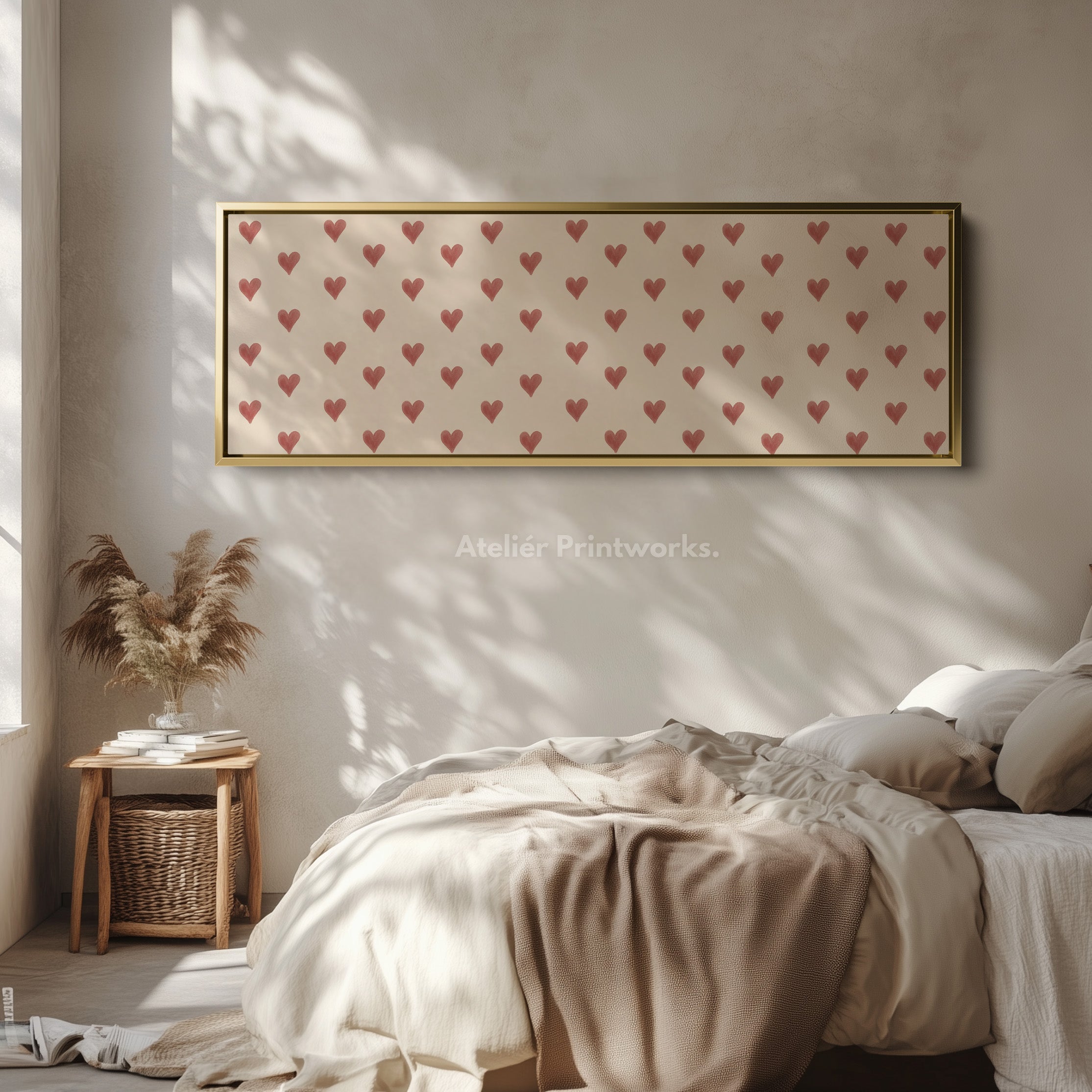 Red Hearts Pattern Wide Skinny Wall Art