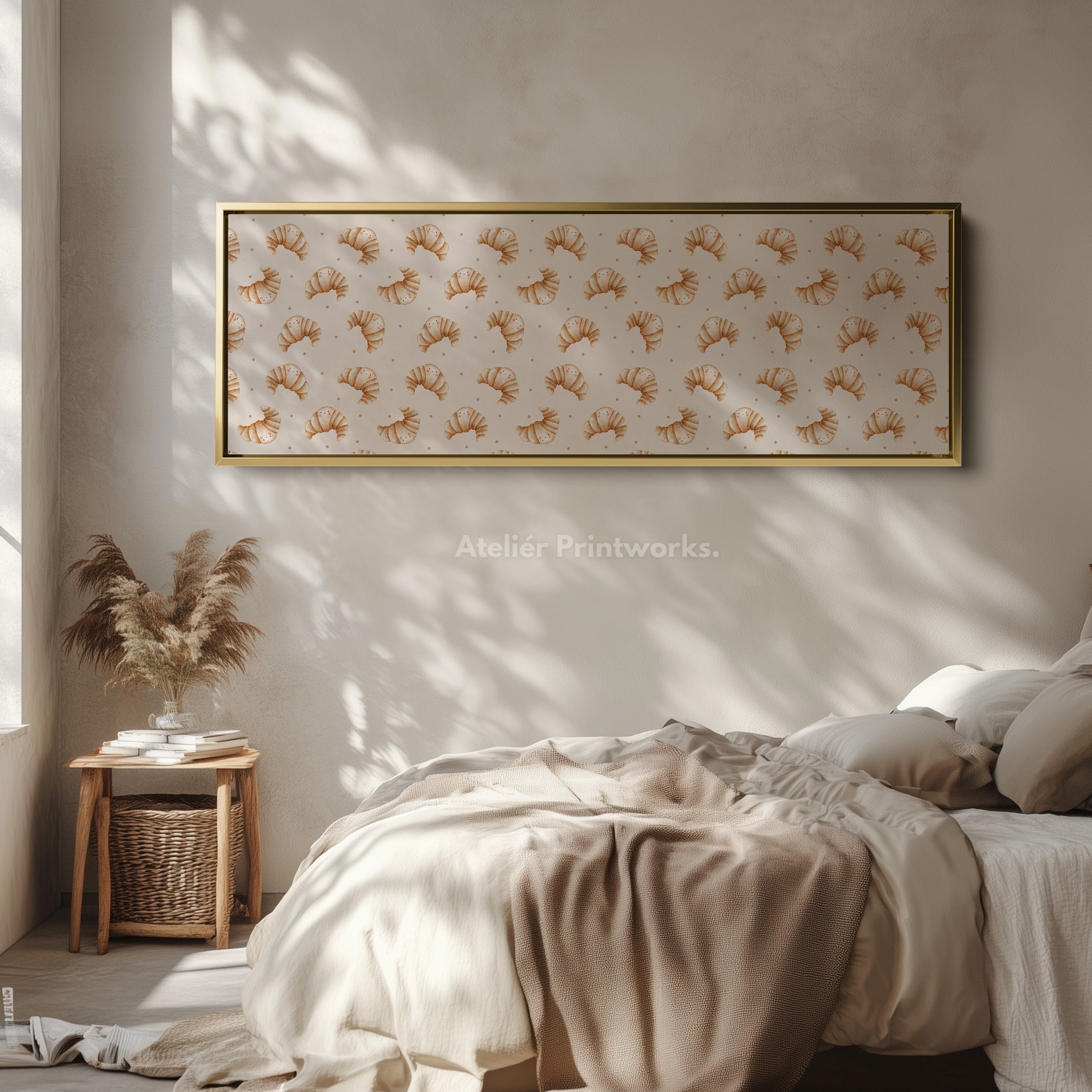 Horizontal Kitchen Wall Art Smiling Croissants Long Narrow