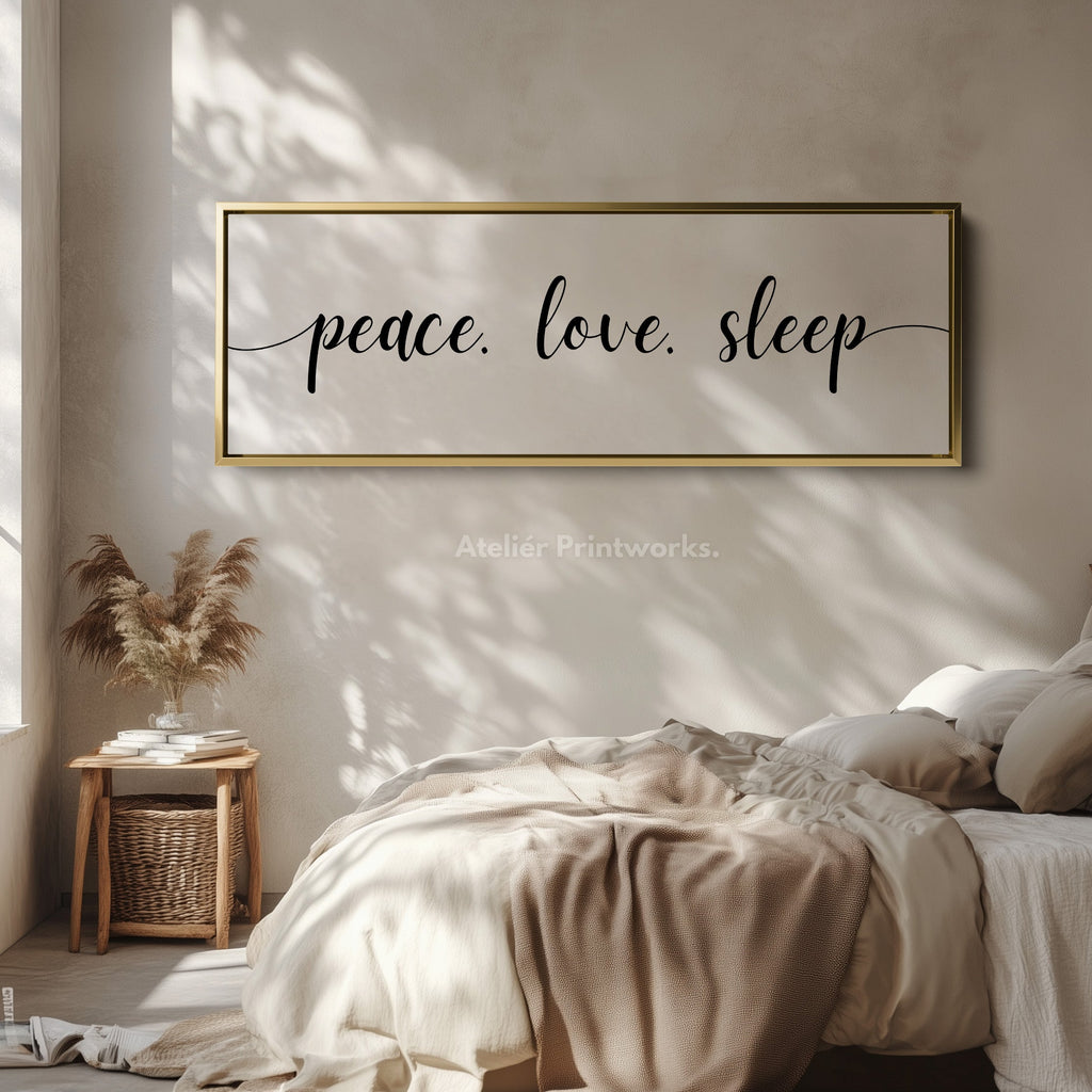 Guest Room Bedroom Large Above Bed Wall Art 'Peace Love Sleep'