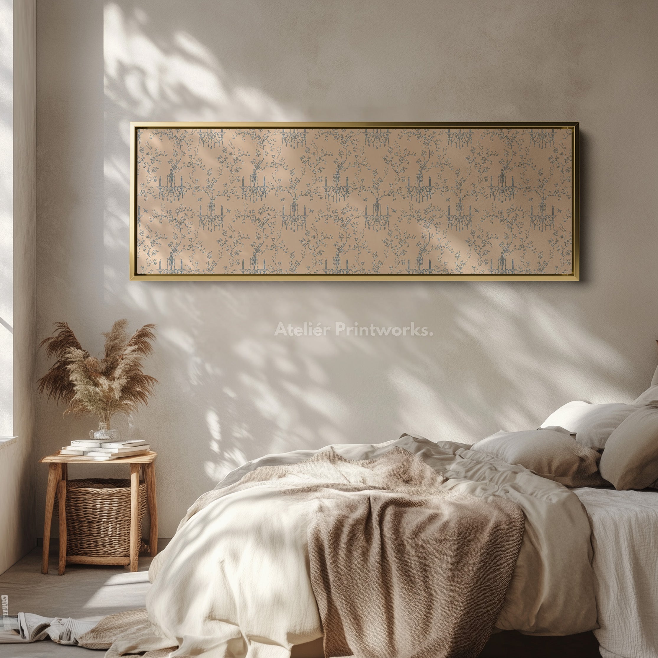 Vintage French Blue & Beige Long Narrow Wall Art