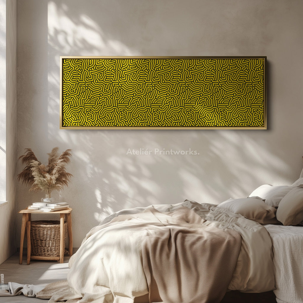 Yellow & Black Geometric Organic Pattern Long Wall Art