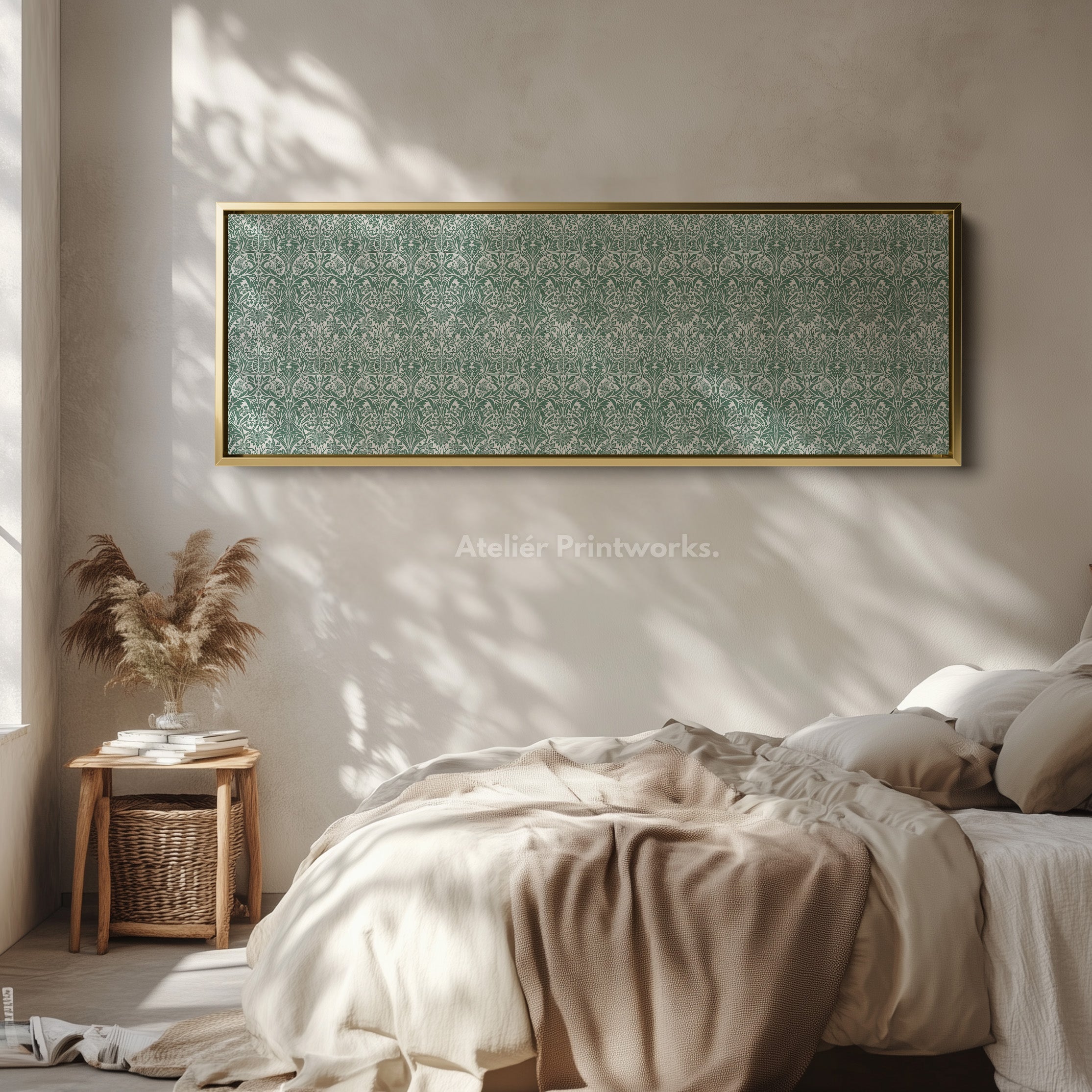Panoramic Wall Art Green & White William Morris