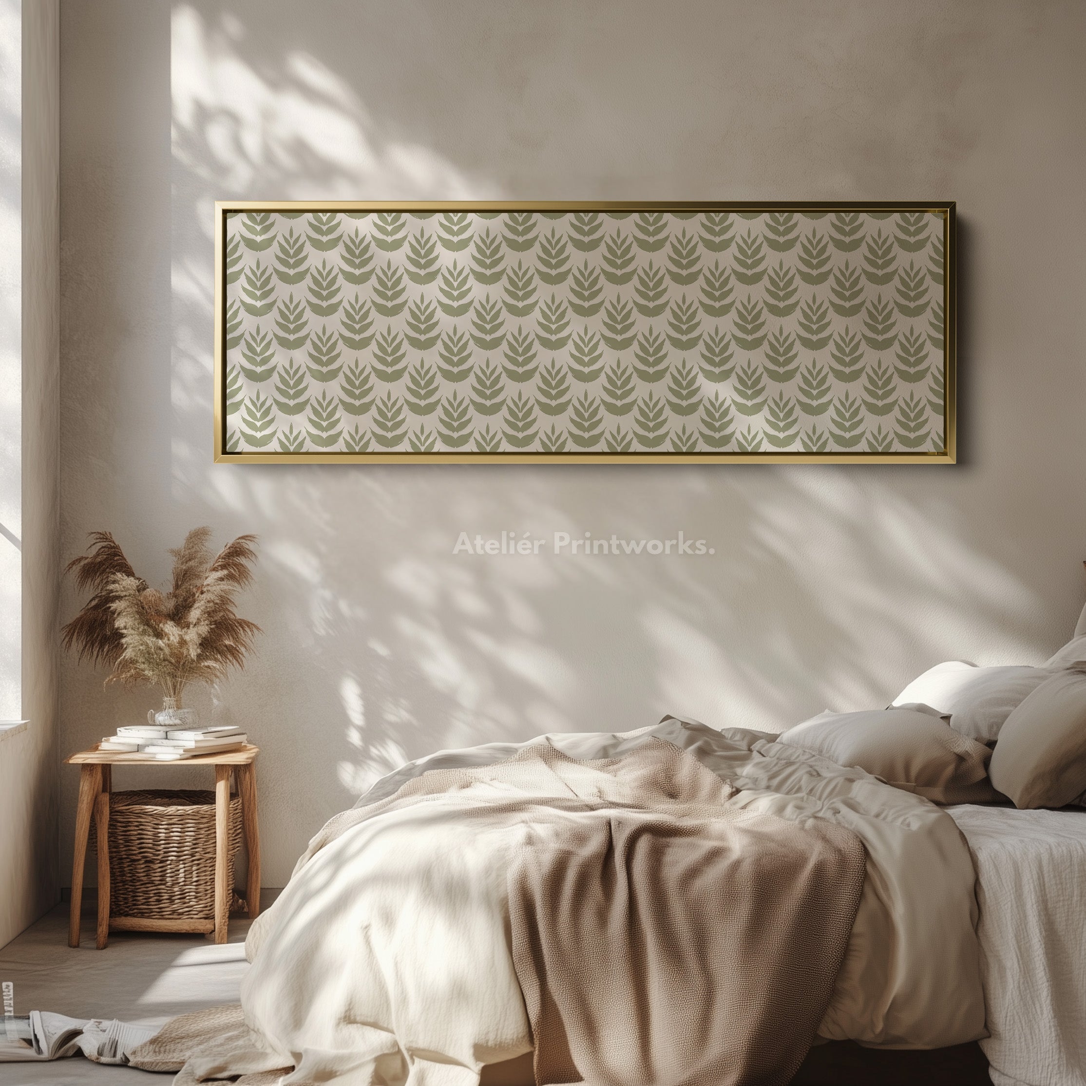 Long Narrow Wall Art Green Boho Leaves