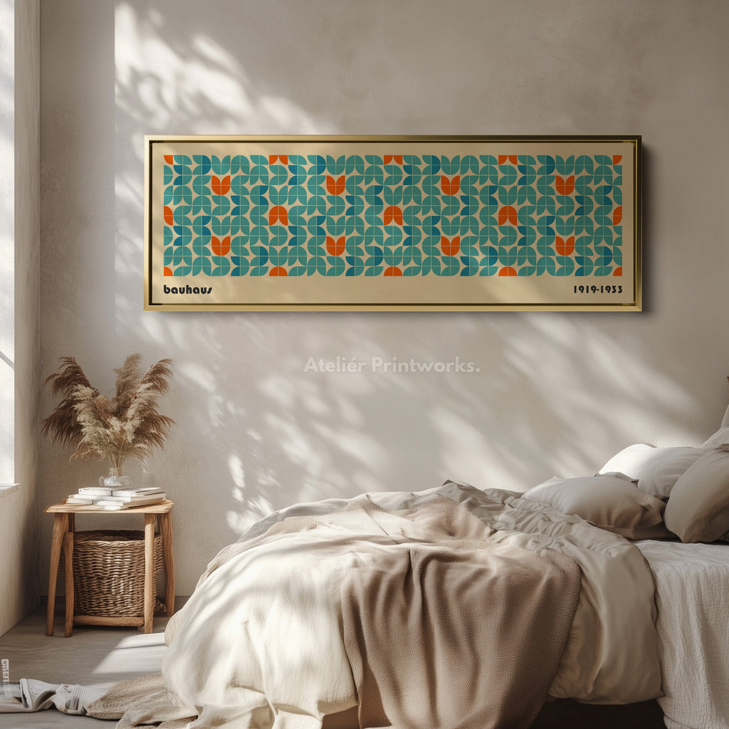 Horizontal Long Wall Art Beige Bauhaus Geometric