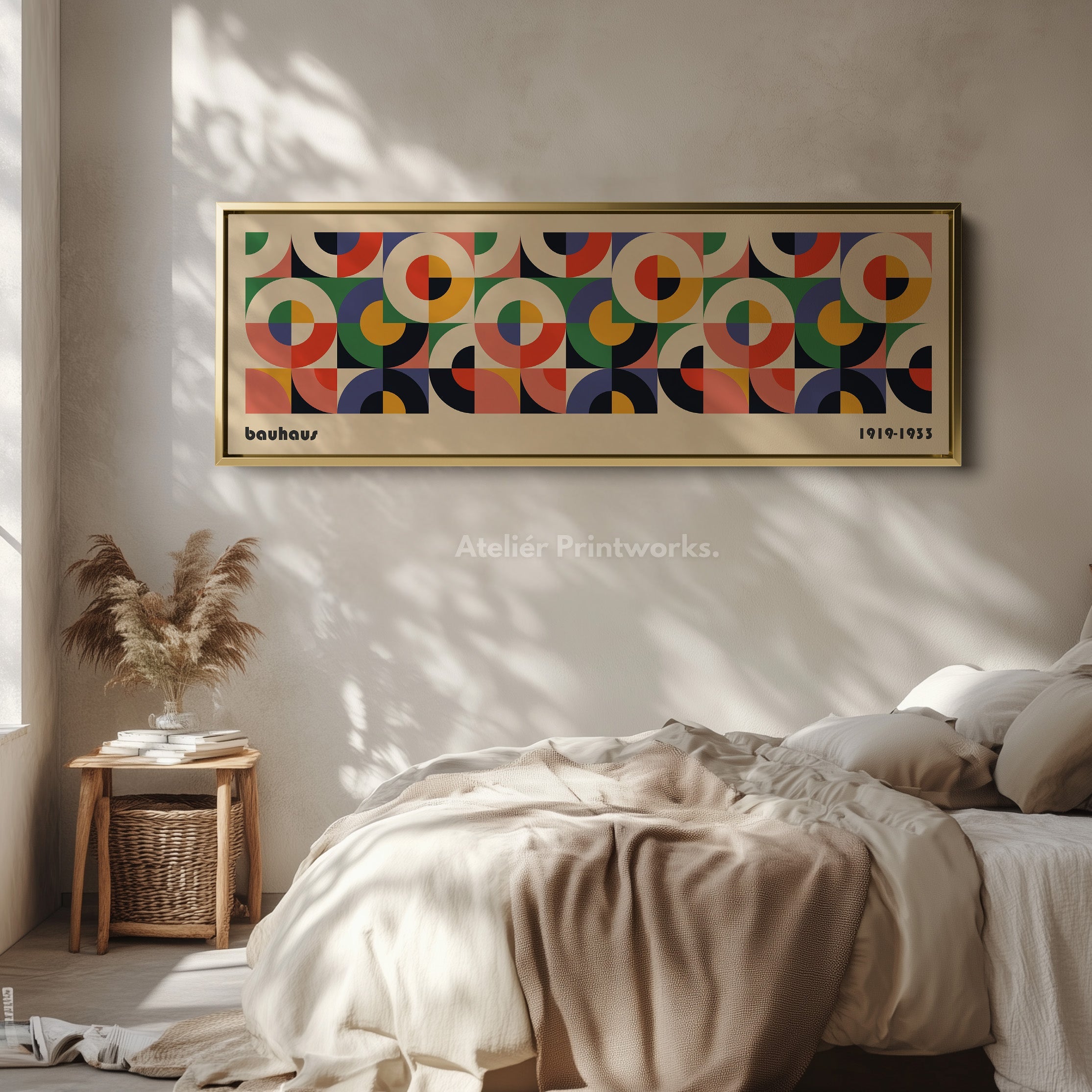 Horizontal Long Wall Art Beige Bauhaus Mid Century