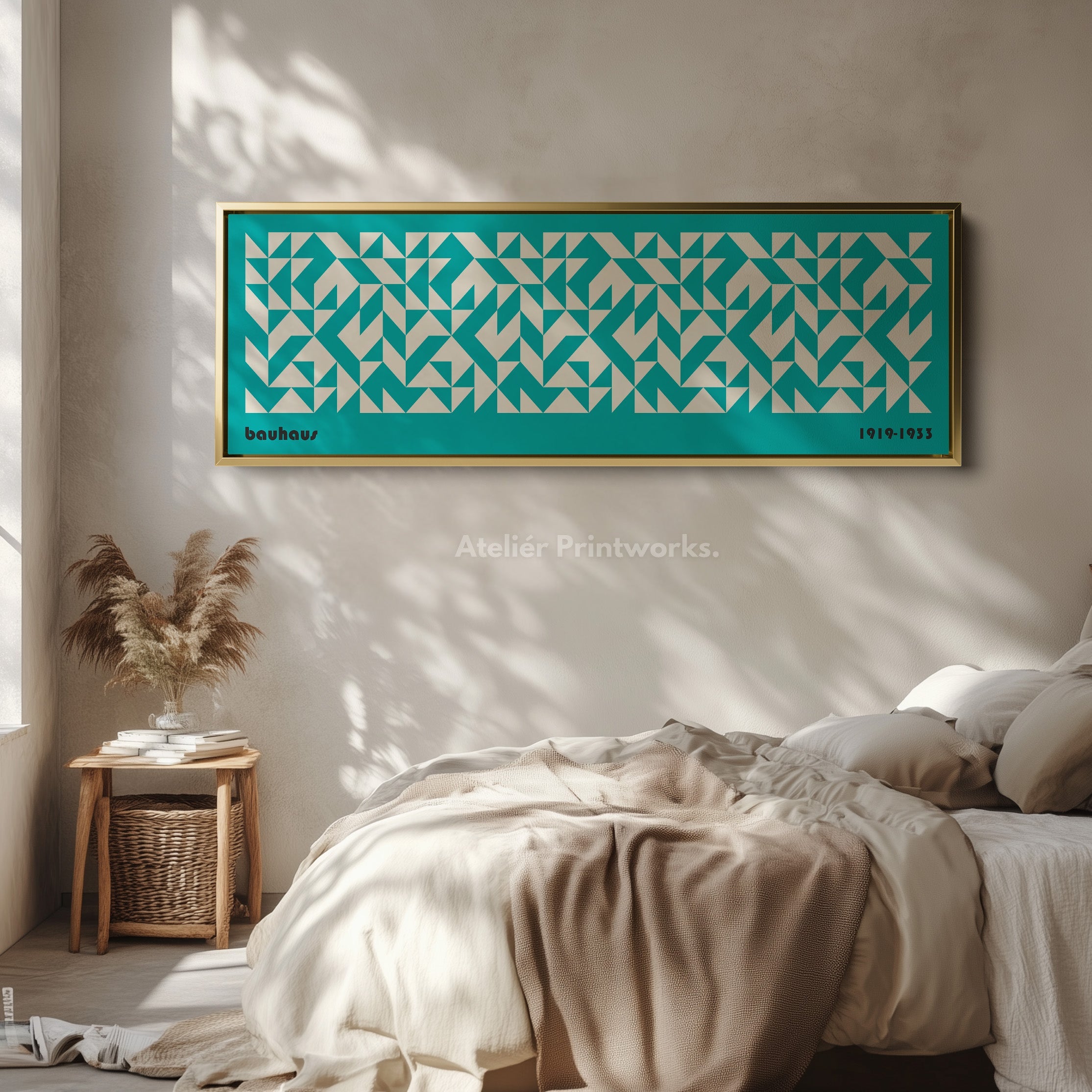 Panoramic Above Bed Wall Art Blue Bauhaus Mid Century