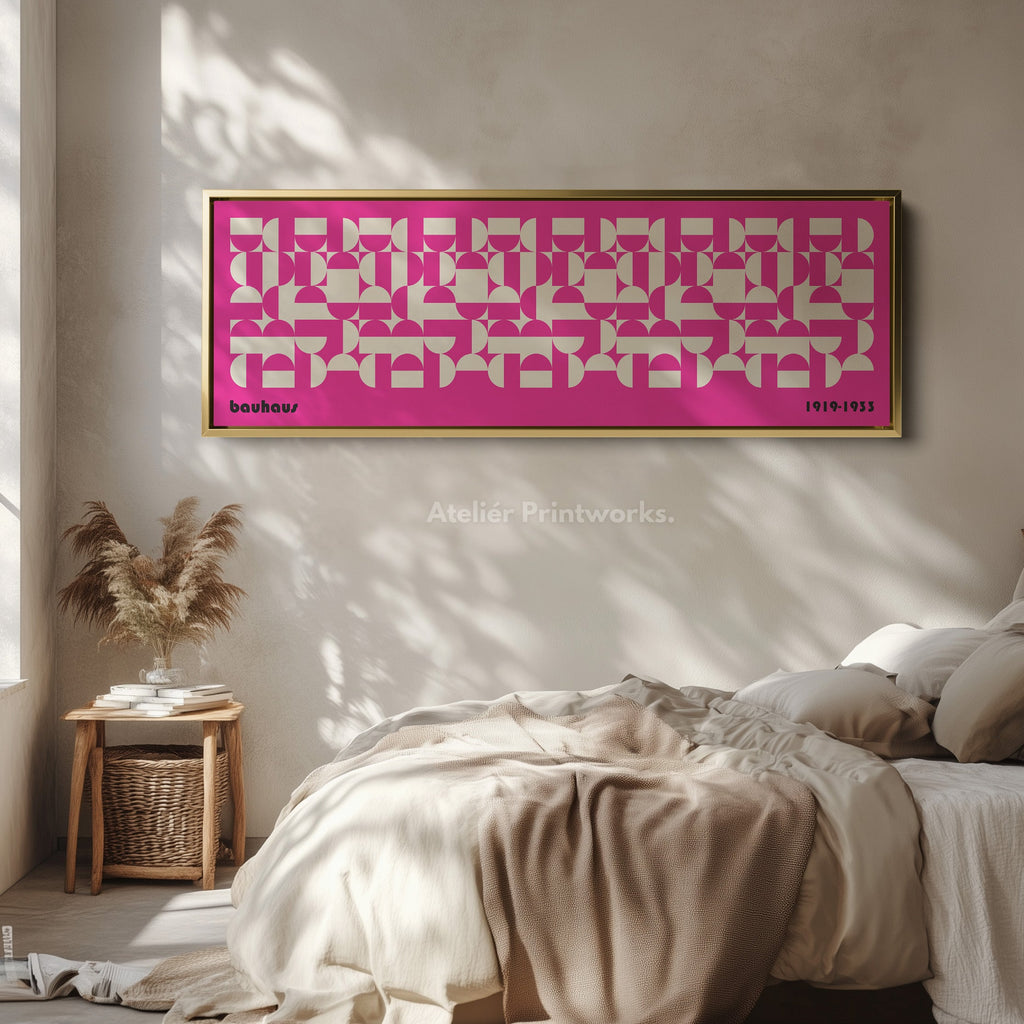 Large Framed Long Wall Art Pink Mid Century Bauhaus