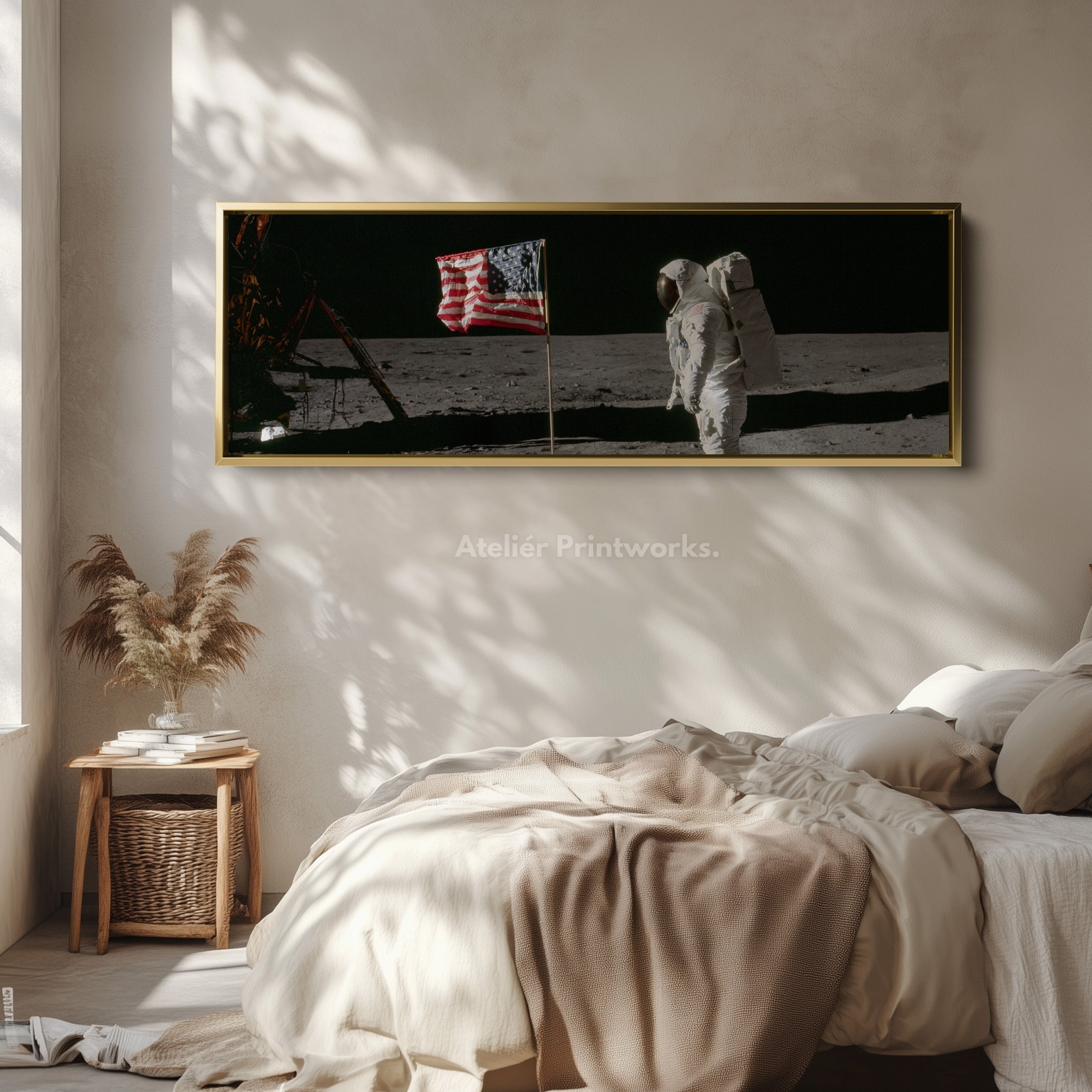 Long Panoramic Space Wall Art Astronaut Moon Walk NASA