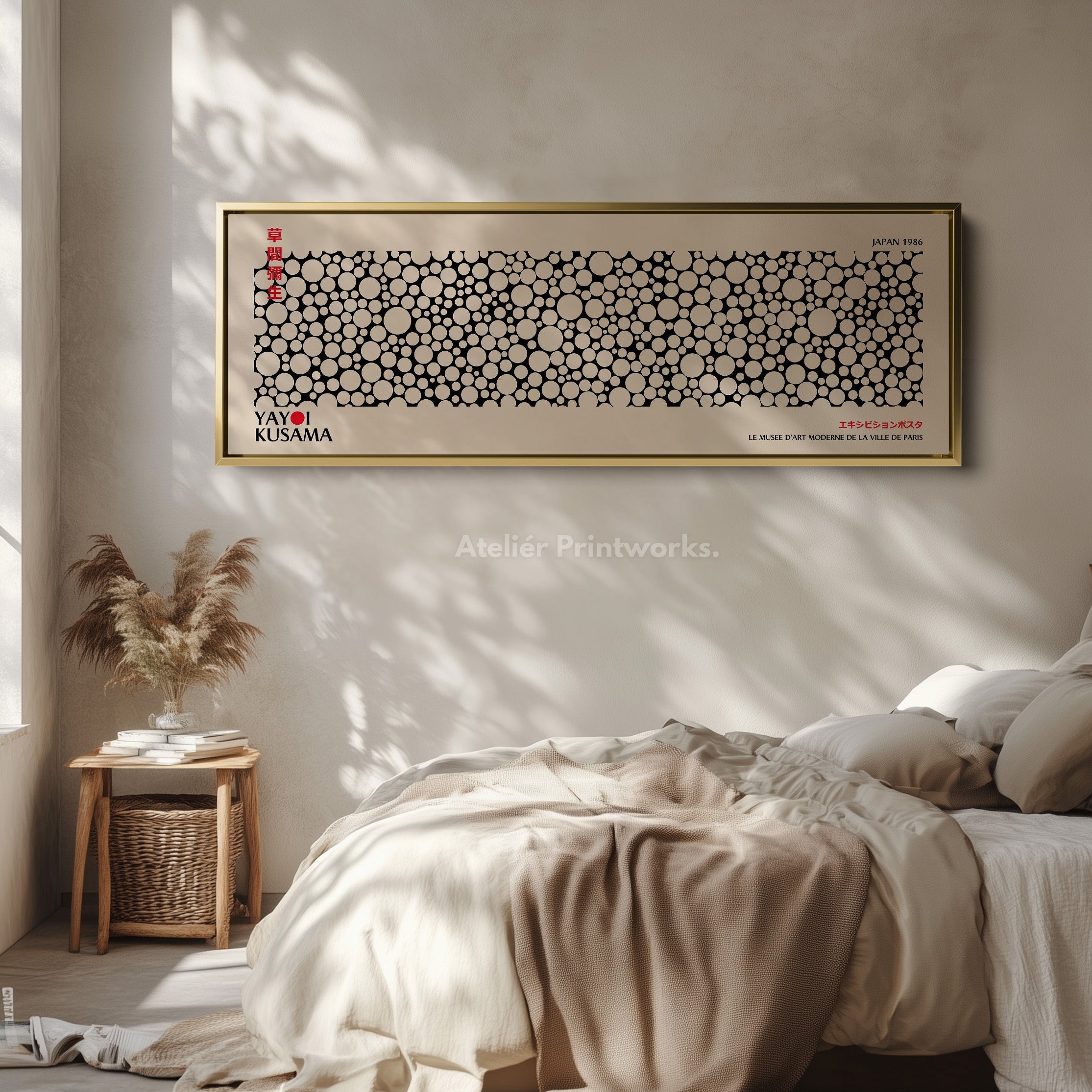 Yayoi Kusama Long Framed Canvas – Large Horizontal Japanese Abstract Wall Art