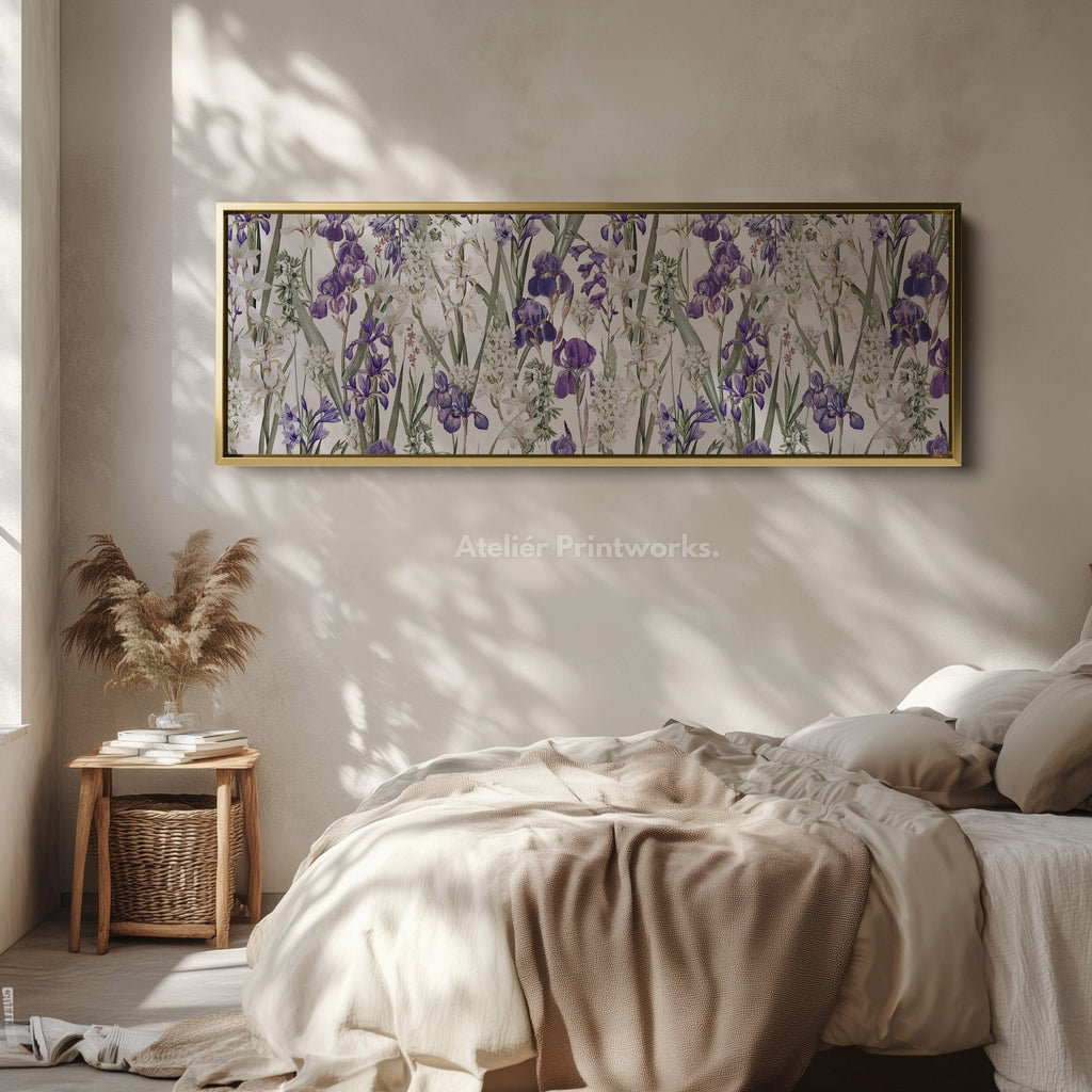 Long Bold Floral Botanical Canvas in Navy and Pink for Living Room
