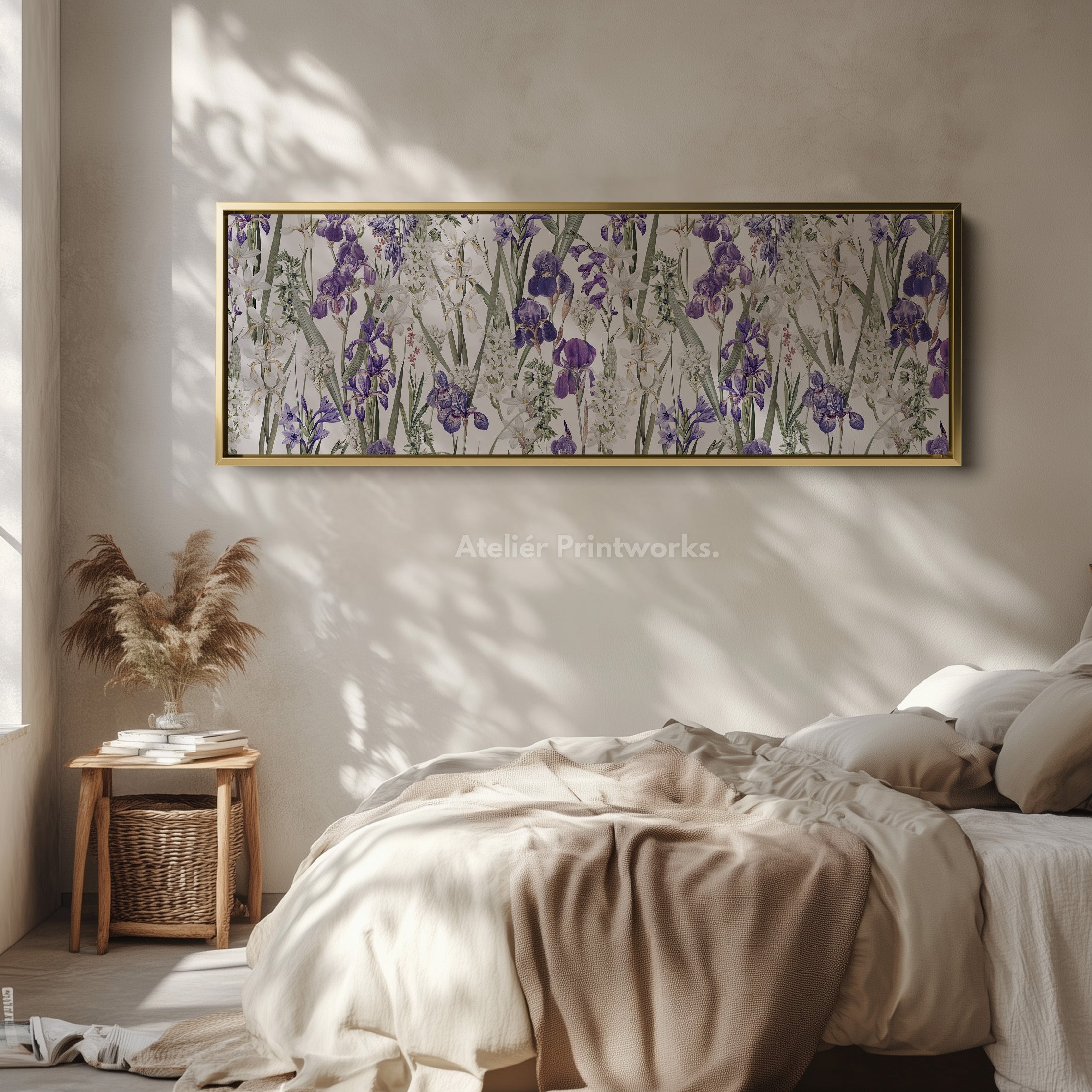 Long Bold Floral Botanical Canvas in Navy and Pink for Living Room