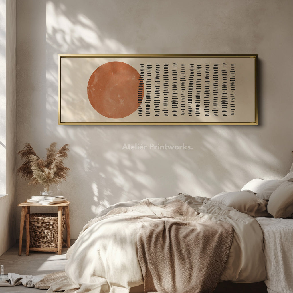 Long Narrow Canvas Warm Orange And Black Geometric Wall Art For Bedroom Or Office