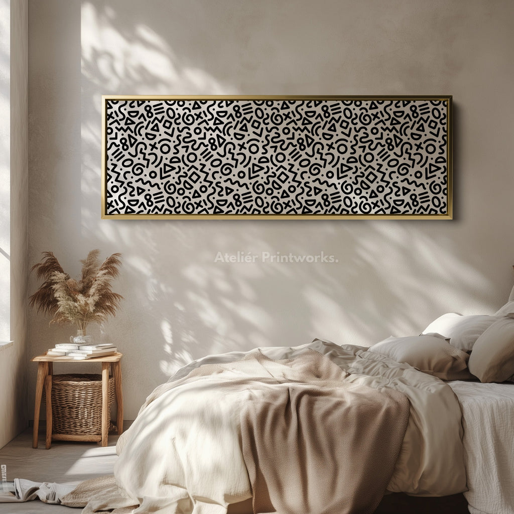Geometric Pattern Wide Wall Art Black And White Modern Abstract