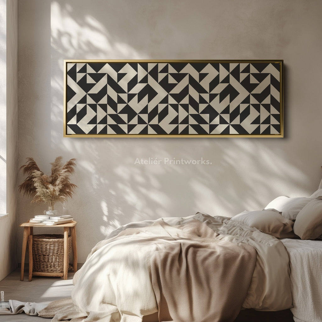Horizontal Wall Art Black And White Angular Geometric Pattern For Modern Home