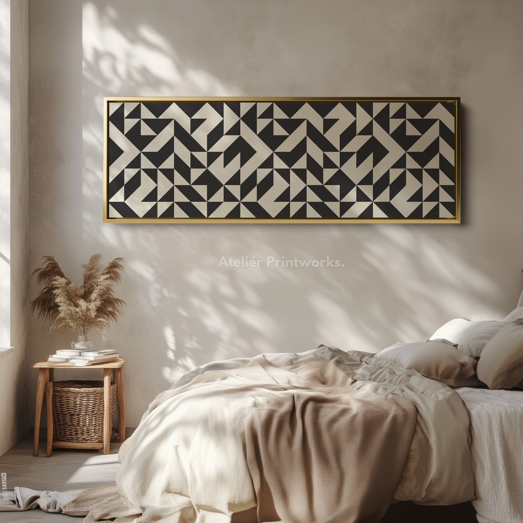Horizontal Wall Art Black And White Angular Geometric Pattern For Modern Home