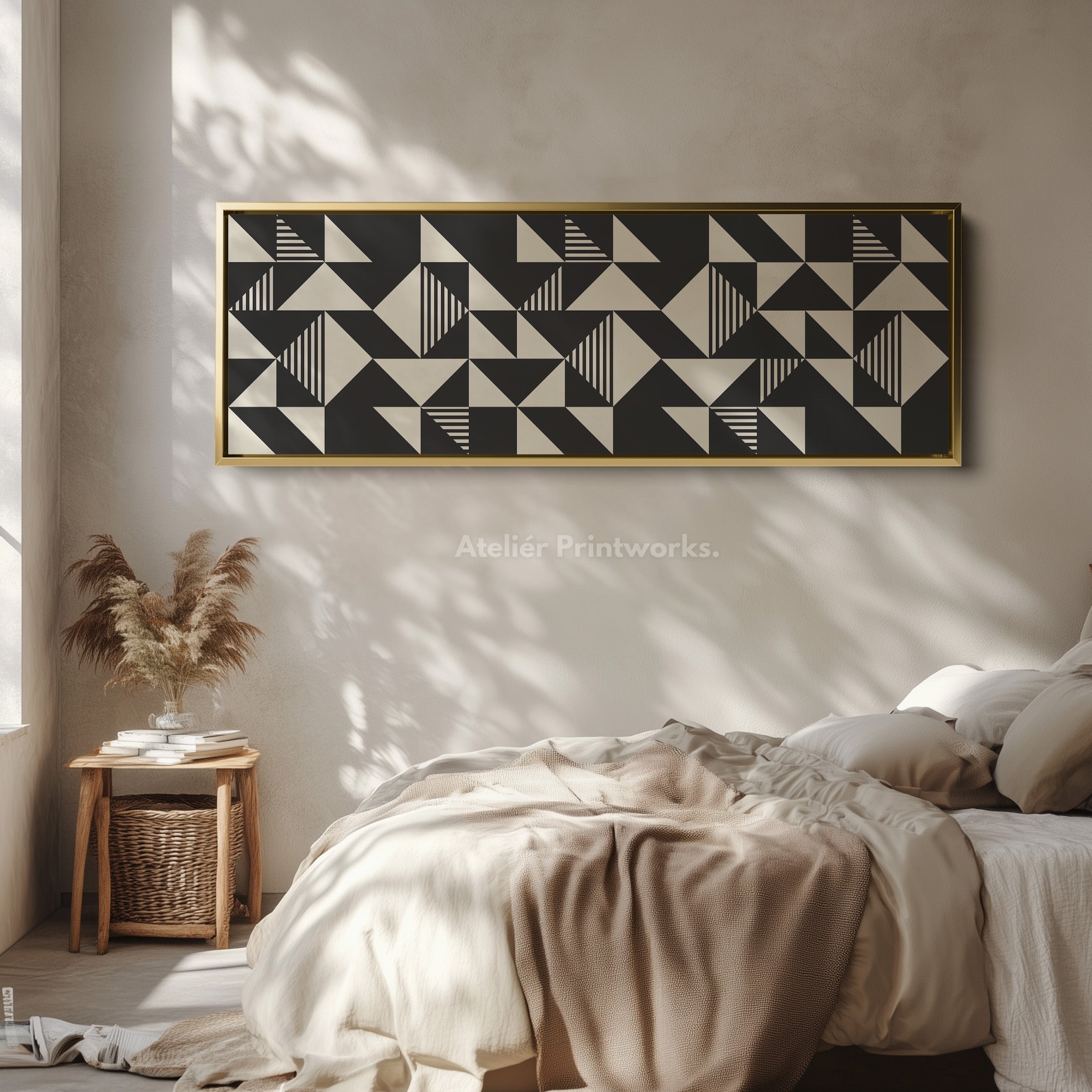 Long Narrow Canvas Black And White Triangular Pattern For Contemporary Spaces