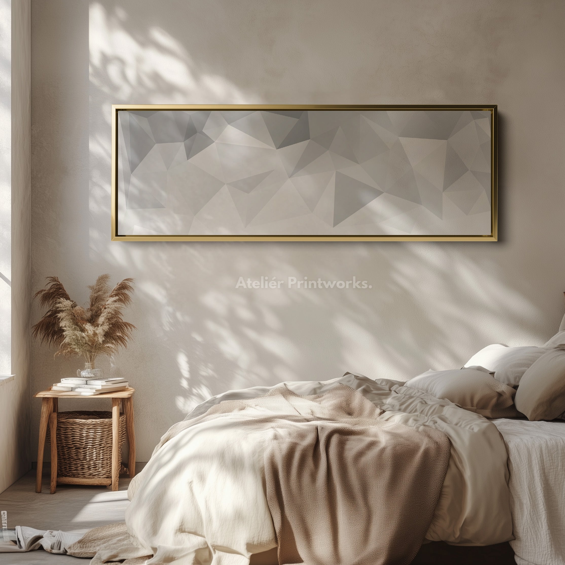 Wide Panoramic Wall Art Grey White Minimalist Long Canvas