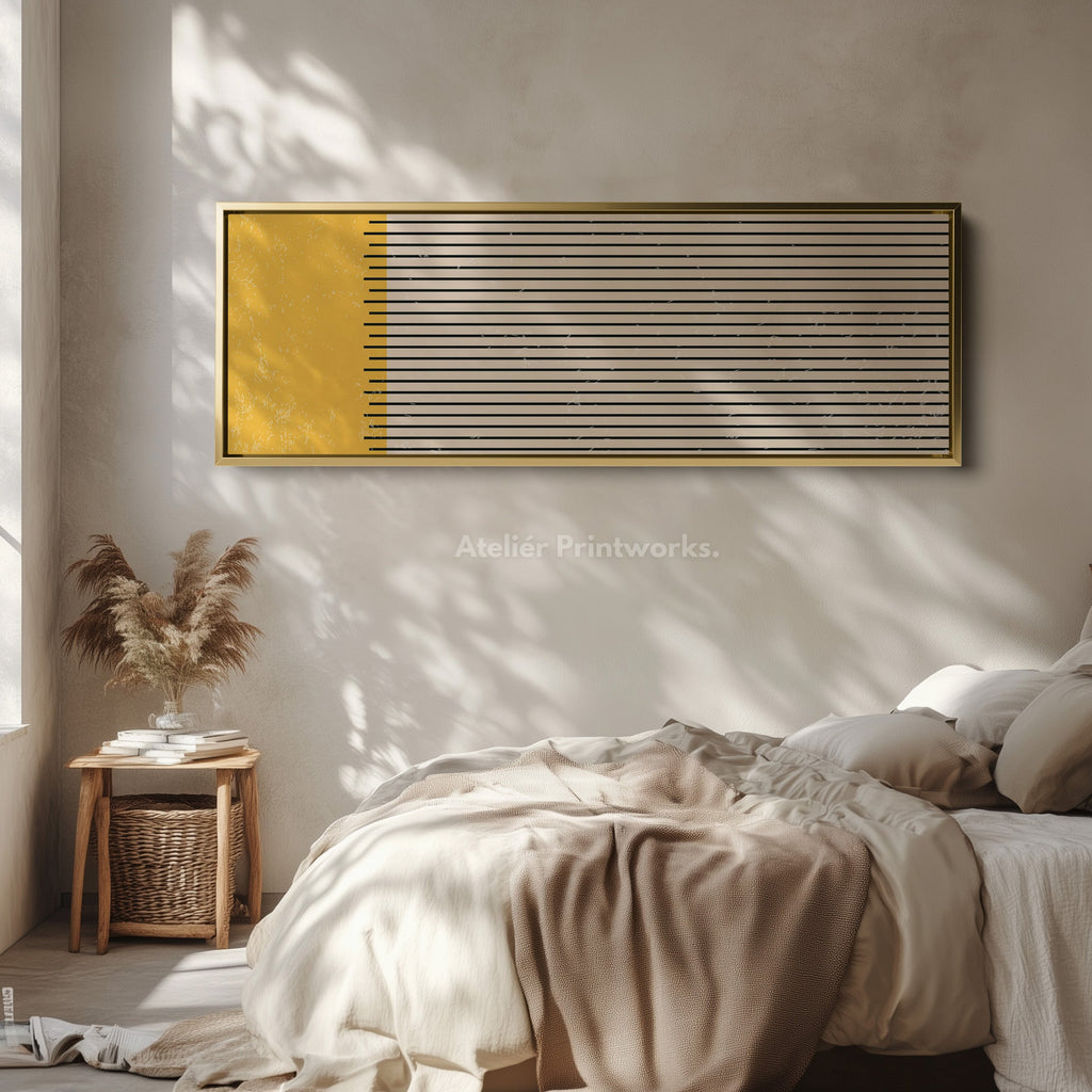 Horizontal Wall Art Yellow Beige Black Long Canvas For Kitchen Or Hallway