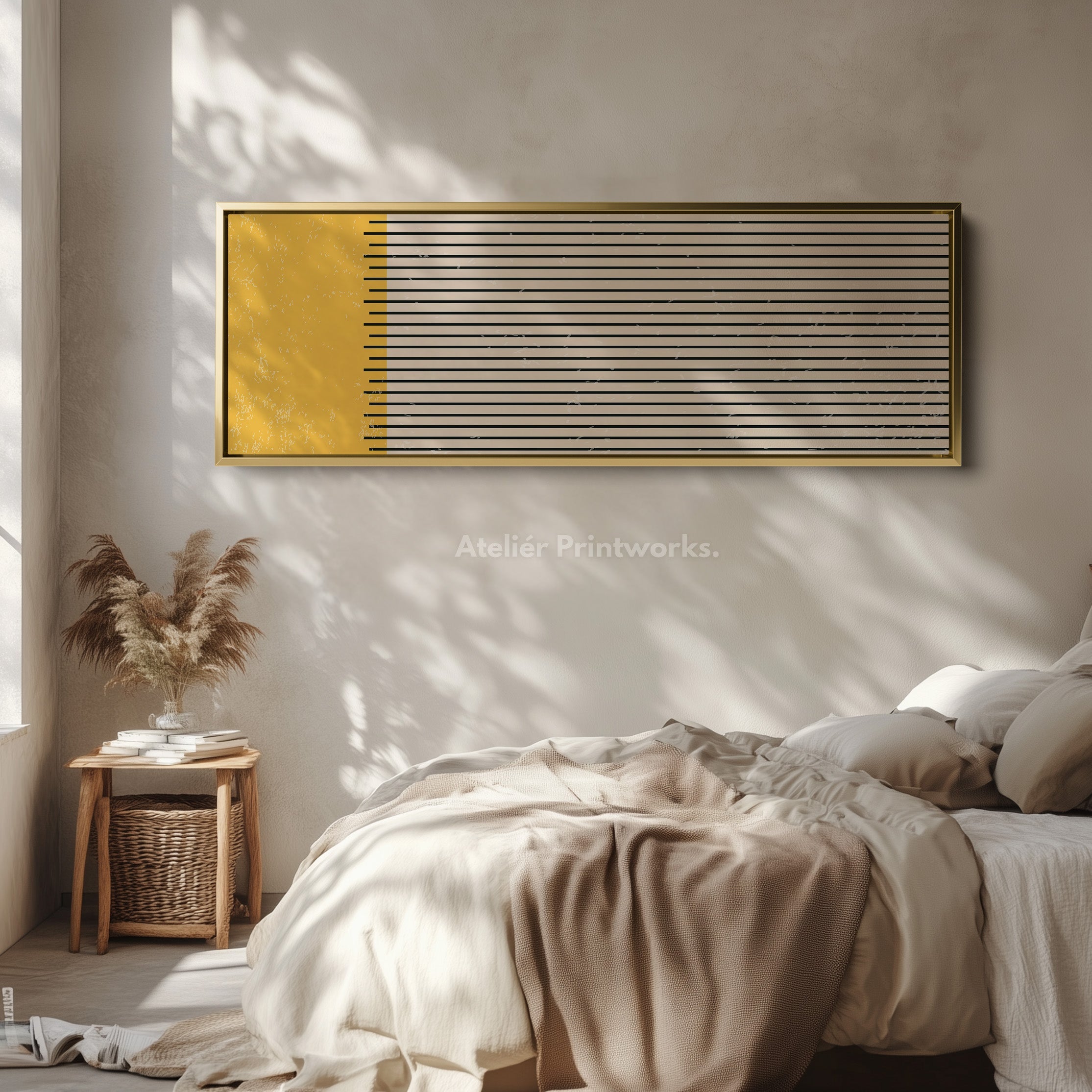 Horizontal Wall Art Yellow Beige Black Long Canvas For Kitchen Or Hallway