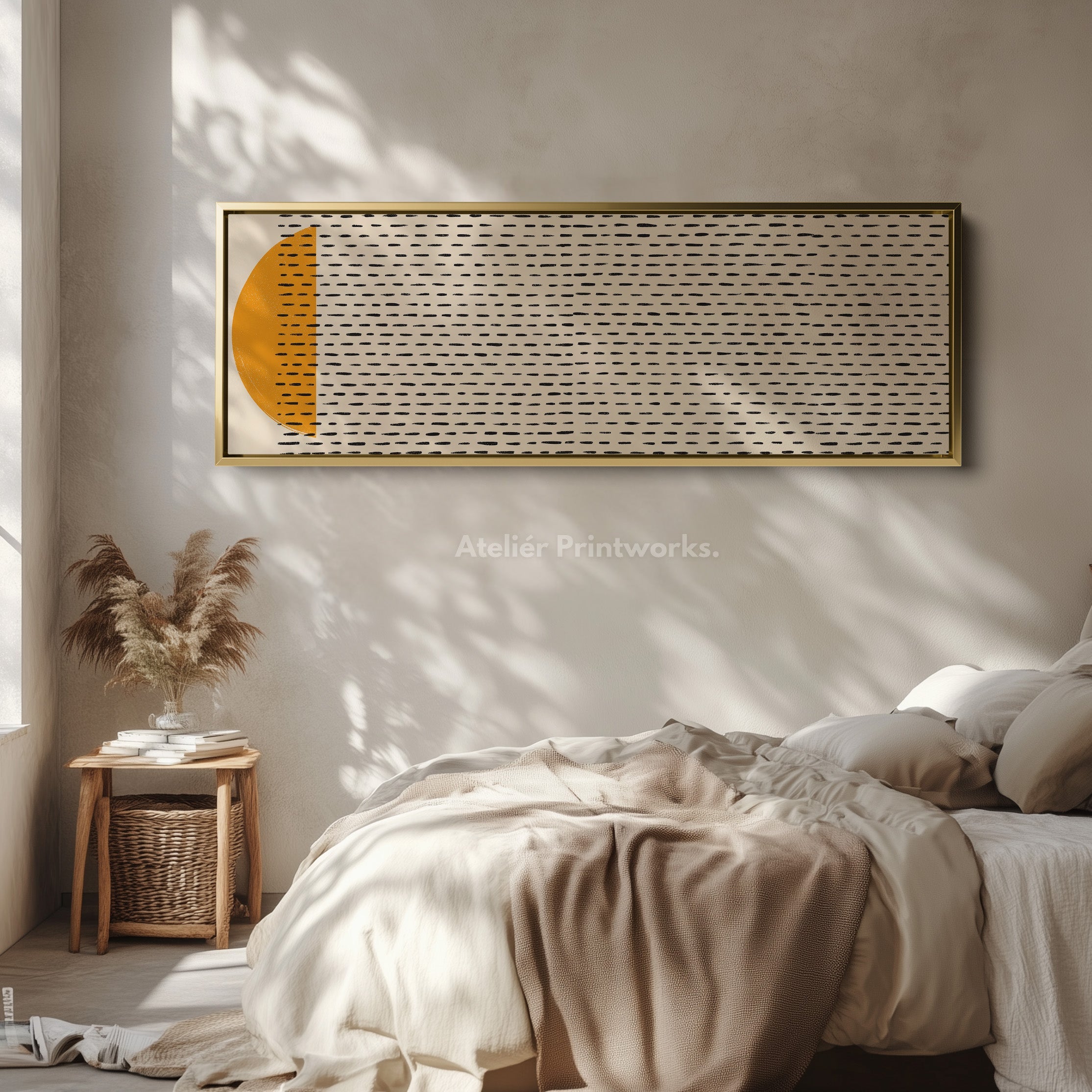 Long Canvas Beige Black Orange Minimalist Skinny Wall Art