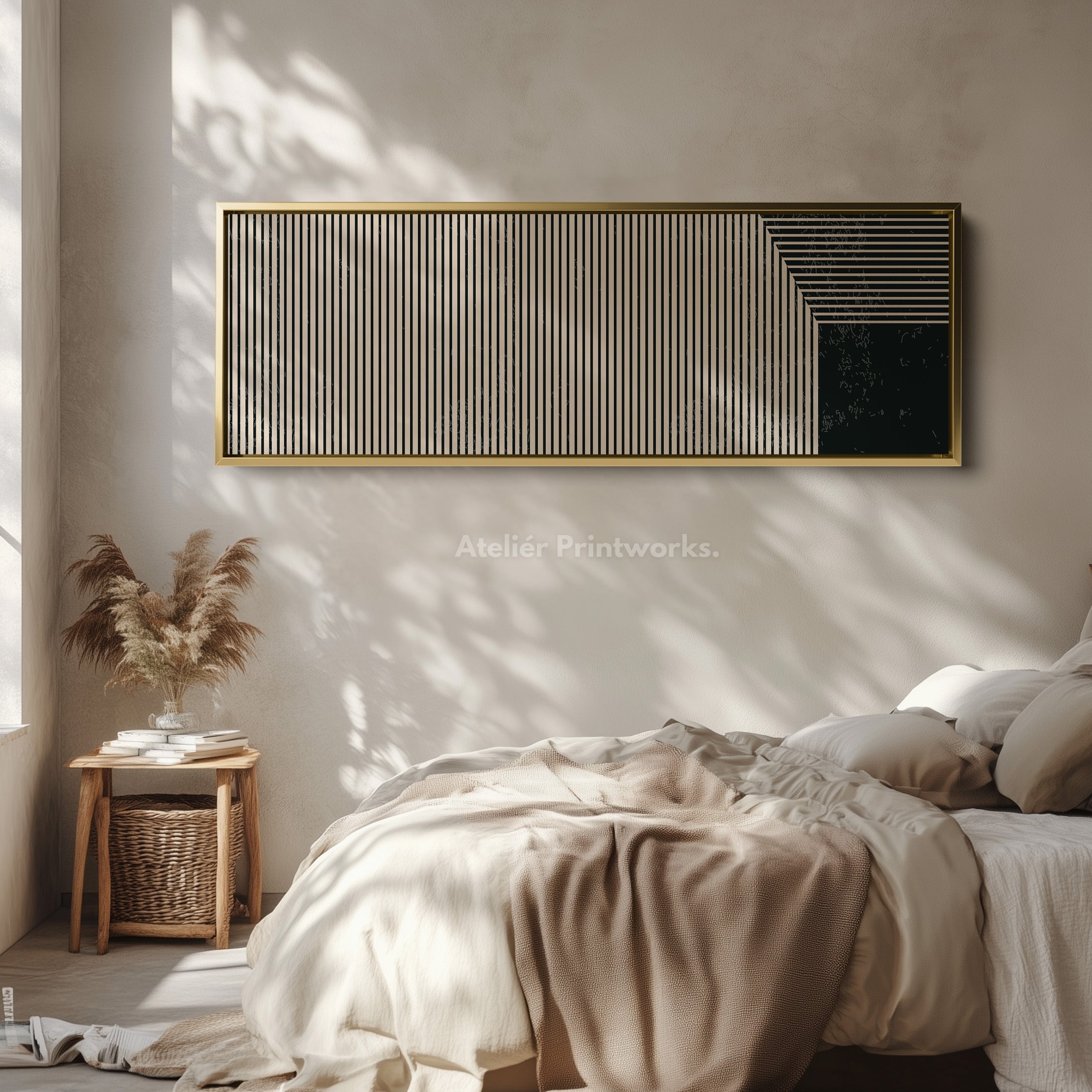 Long Canvas Beige Black Skinny Wall Art Minimalist Vertical Lines