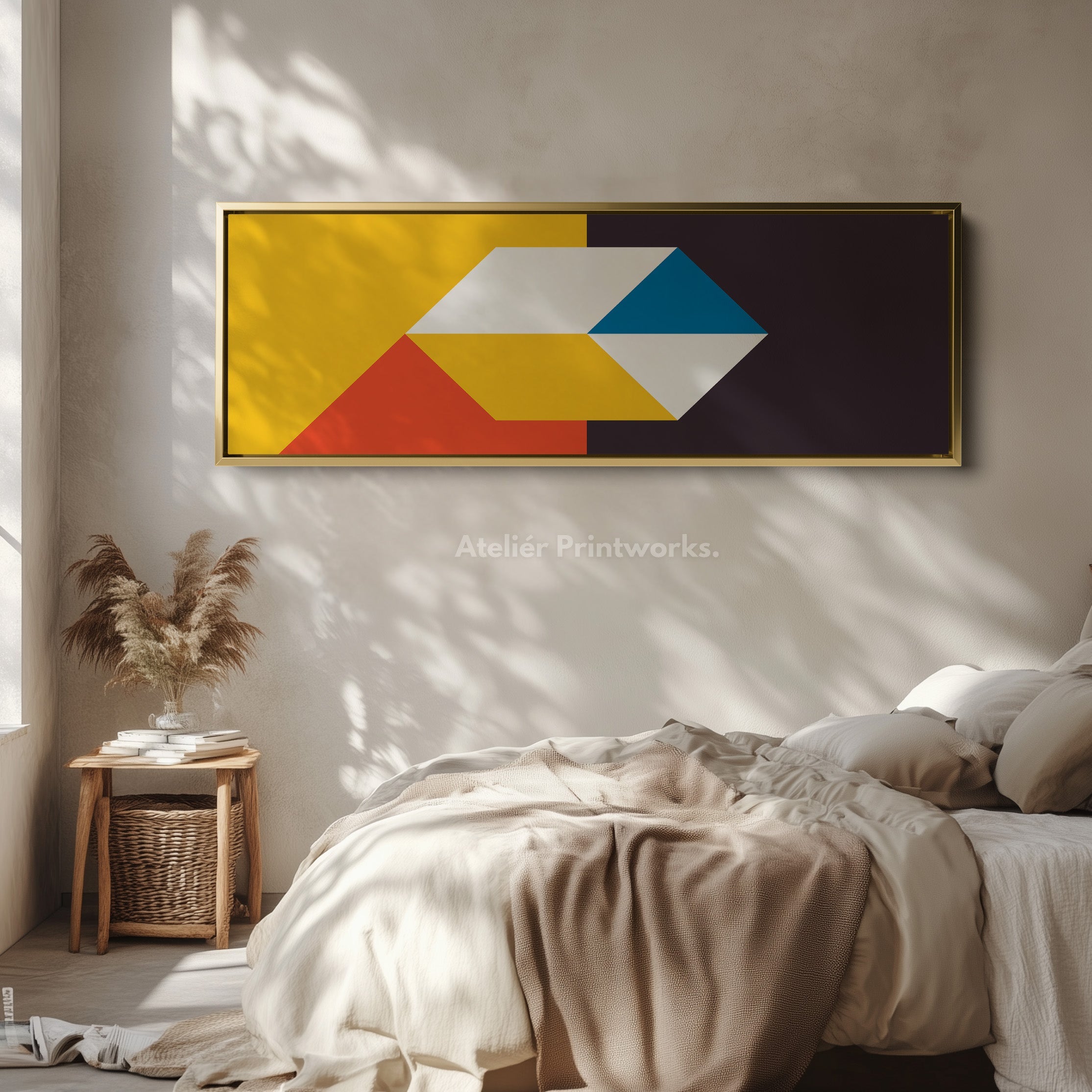 Horizontal Wall Art Geometric Blue Orange Pattern Long Canvas