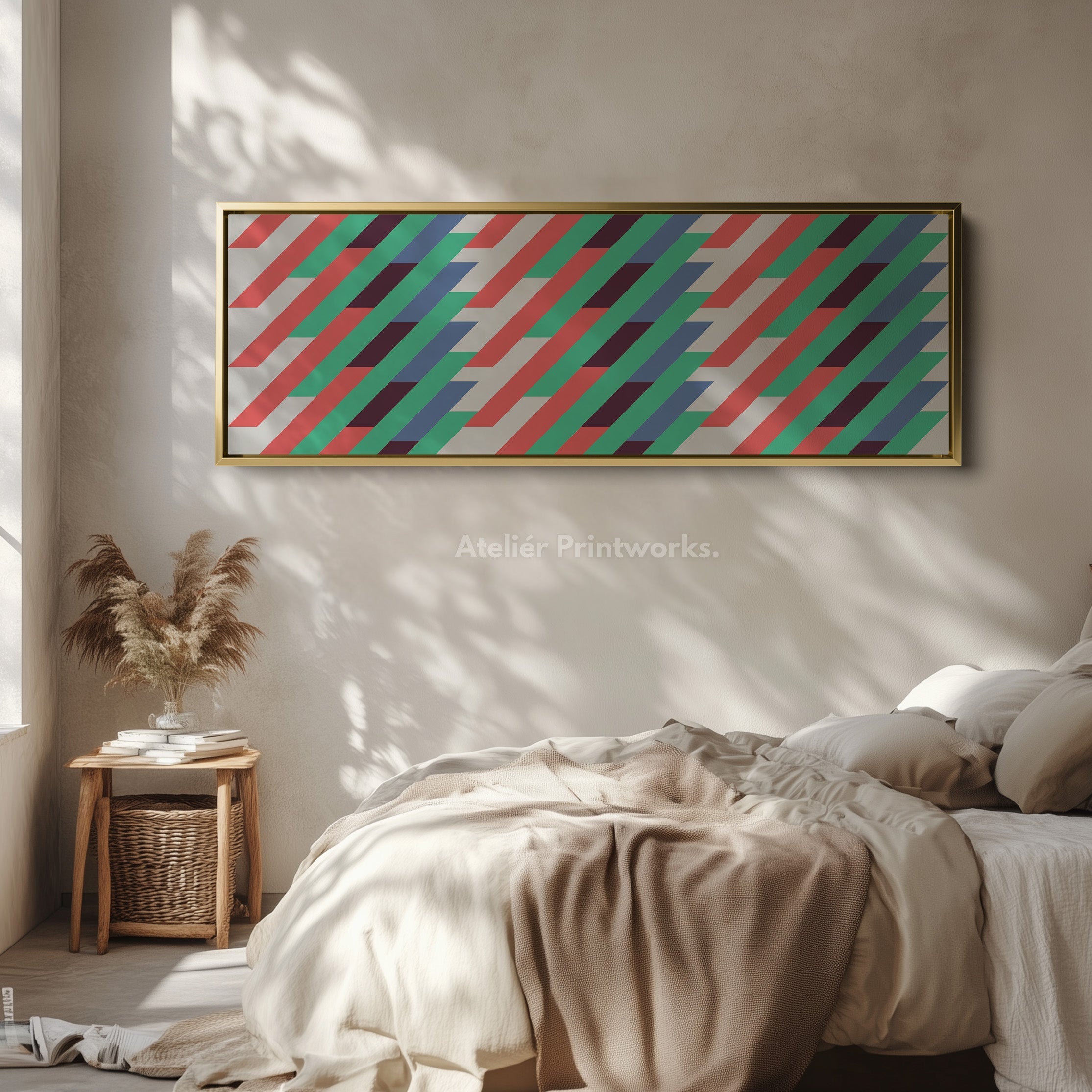 Horizontal Wall Art Blue Orange Yellow Modern Graphic Canvas