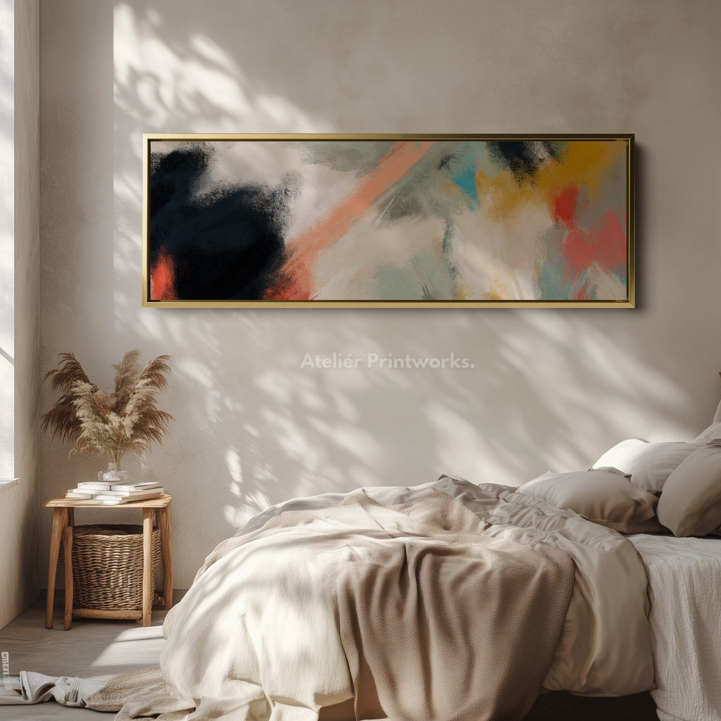 Horizontal Wall Art Abstract Orange Yellow Blue Long Canvas