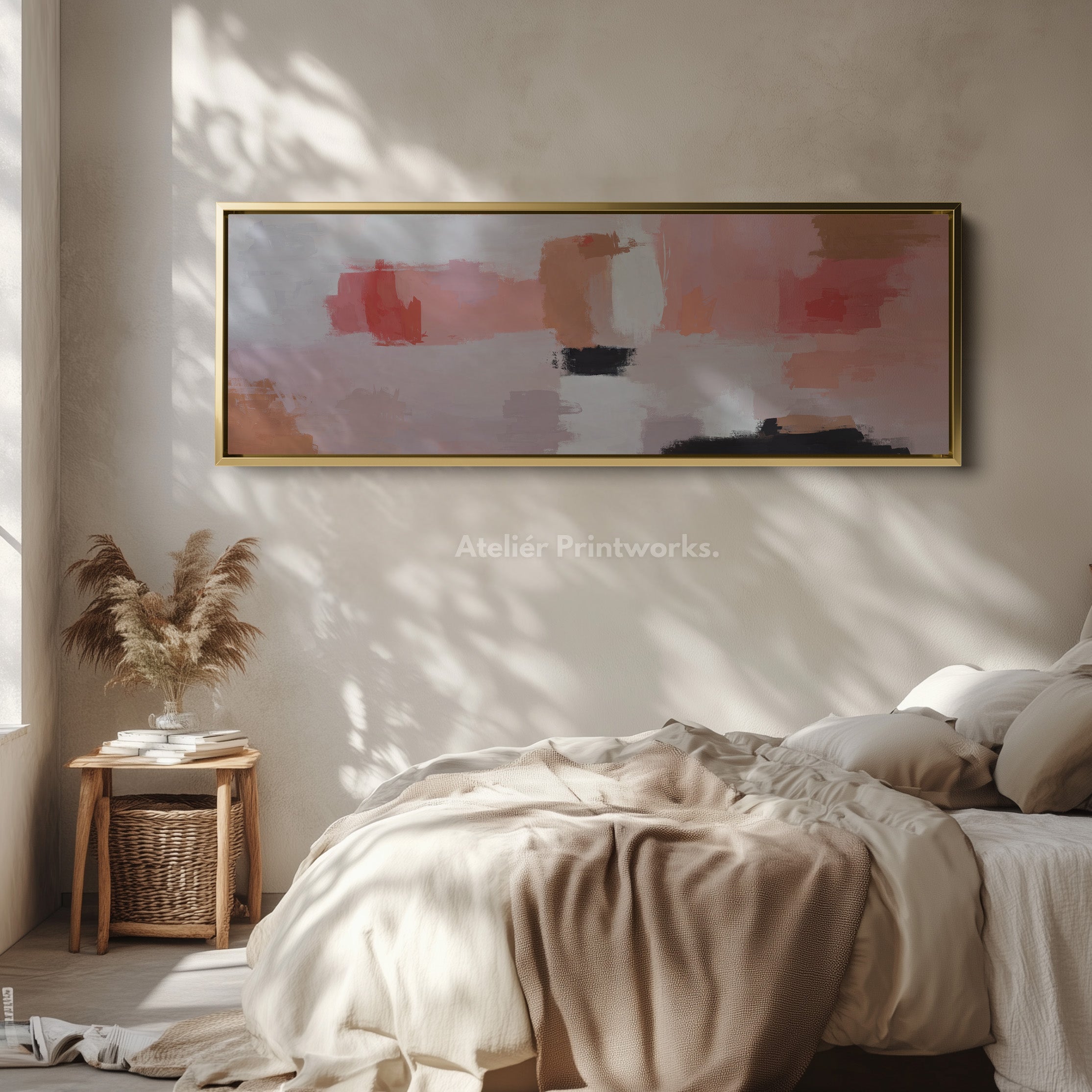 Wide Canvas Calm Pink And Neutral Abstract For Bedroom
