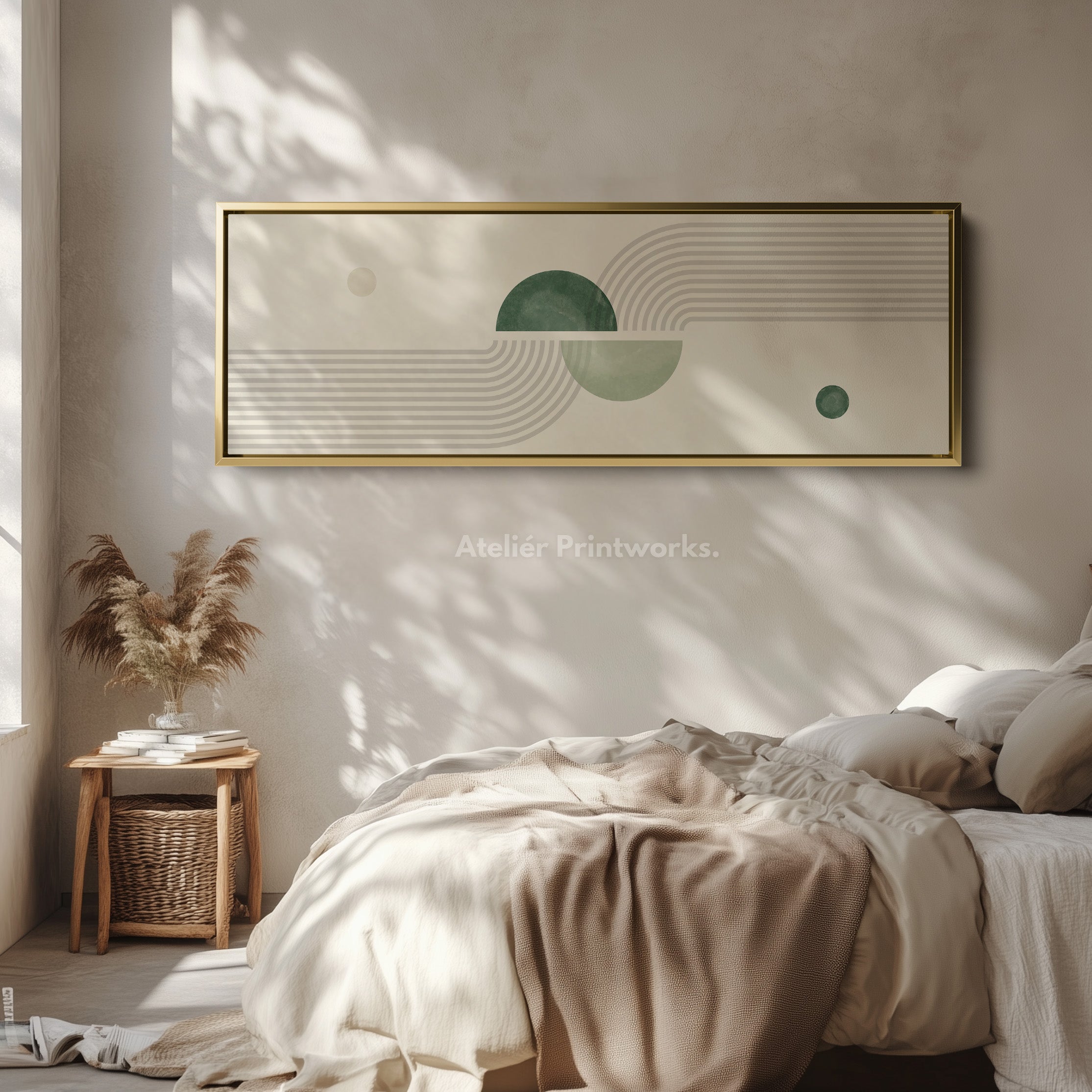 Horizontal Wall Art Two Tone Sage Green Geometric For Hallway Or Bedroom