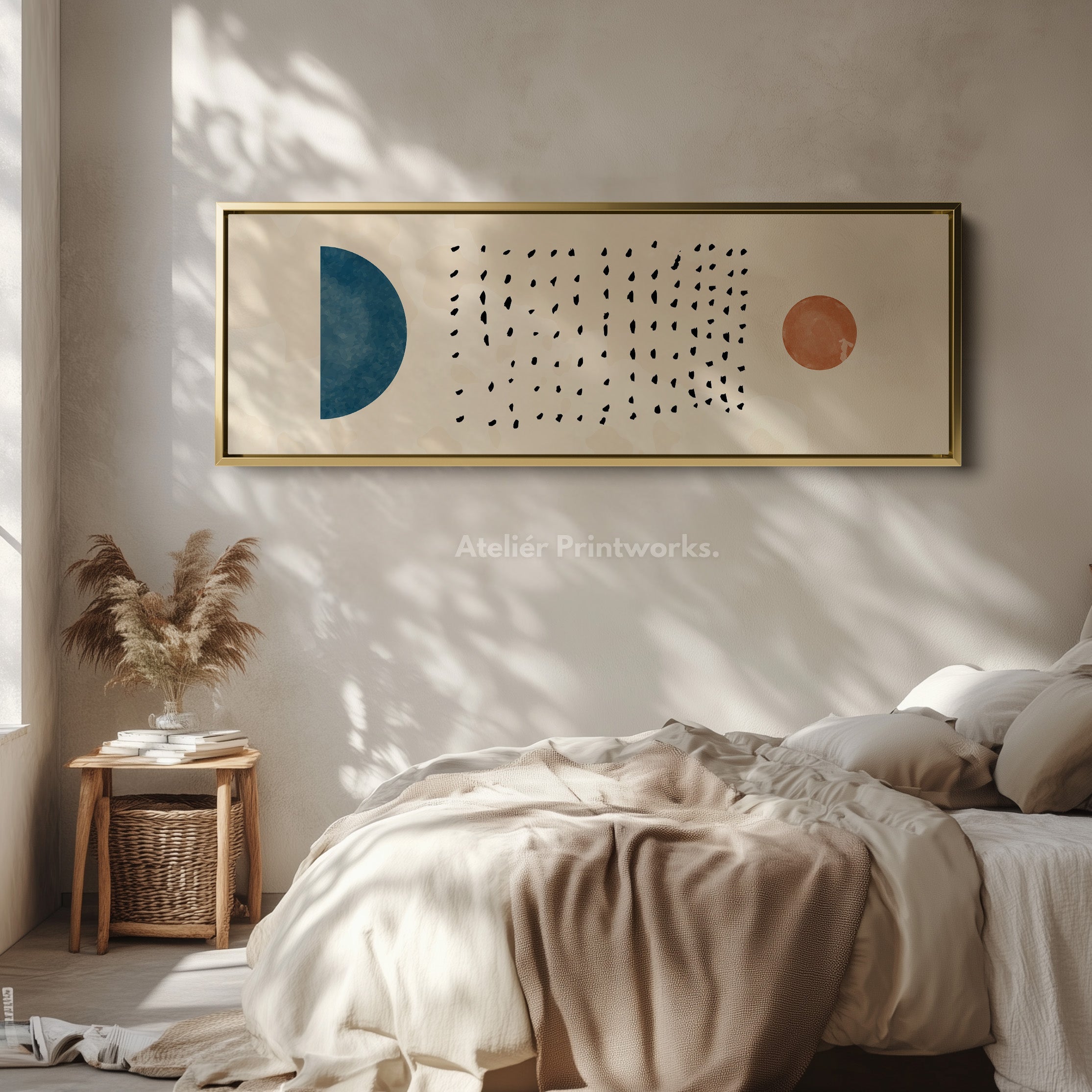 Horizontal Wall Art Blue And Orange Geometric For Living Room