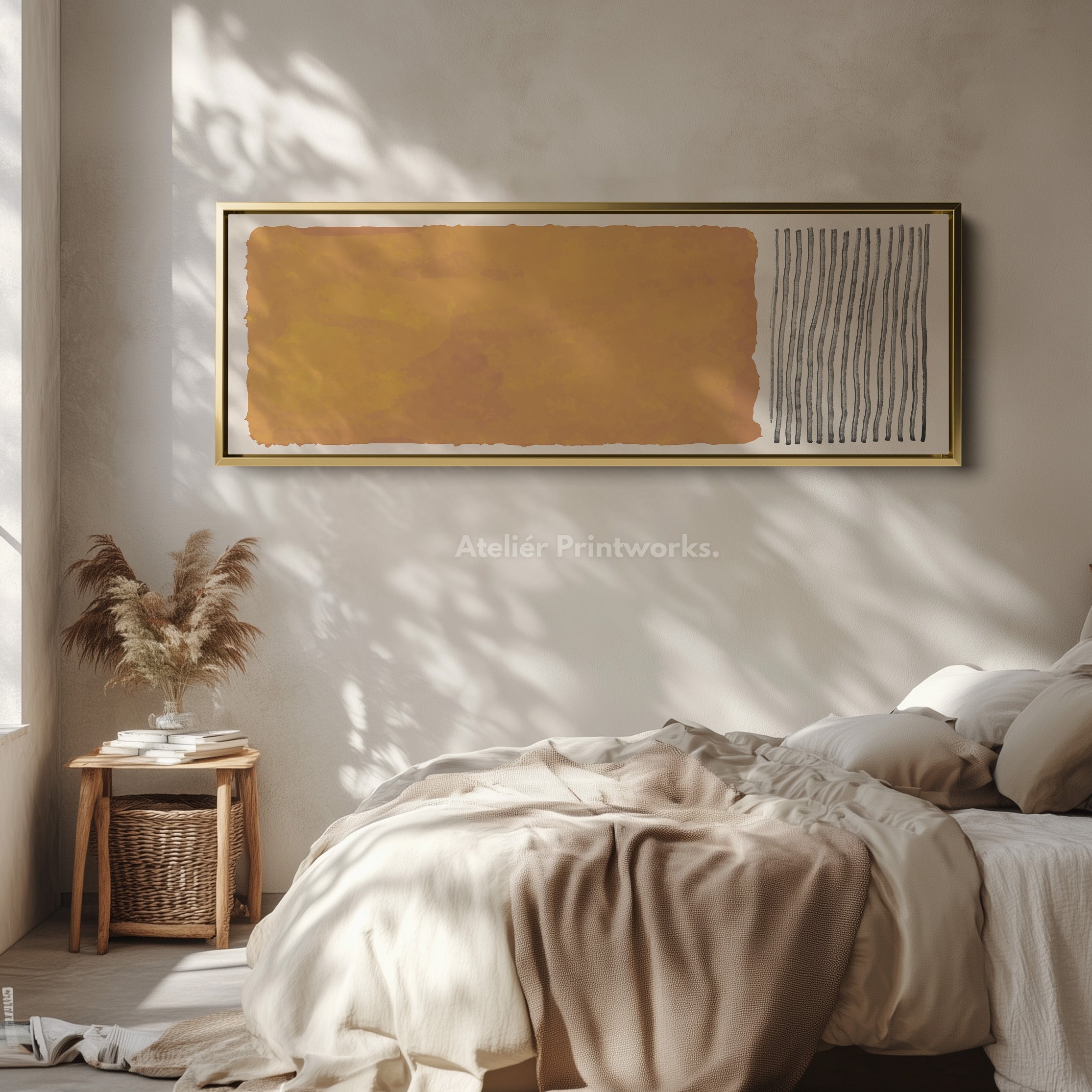 Long Canvas Modern Block Art In Earthy Brown And Grey