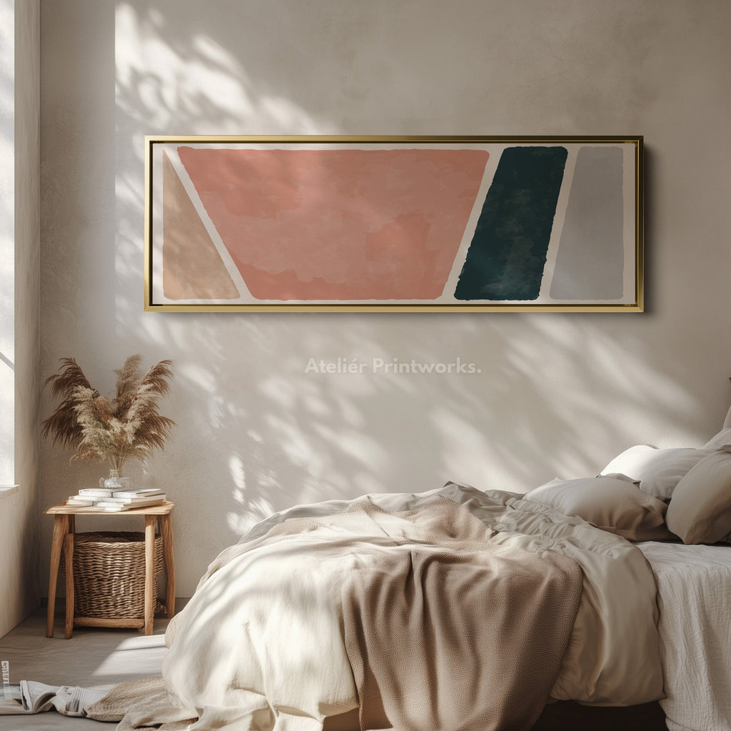 Wide Canvas Minimalist Shapes In Pink Beige And Deep Green