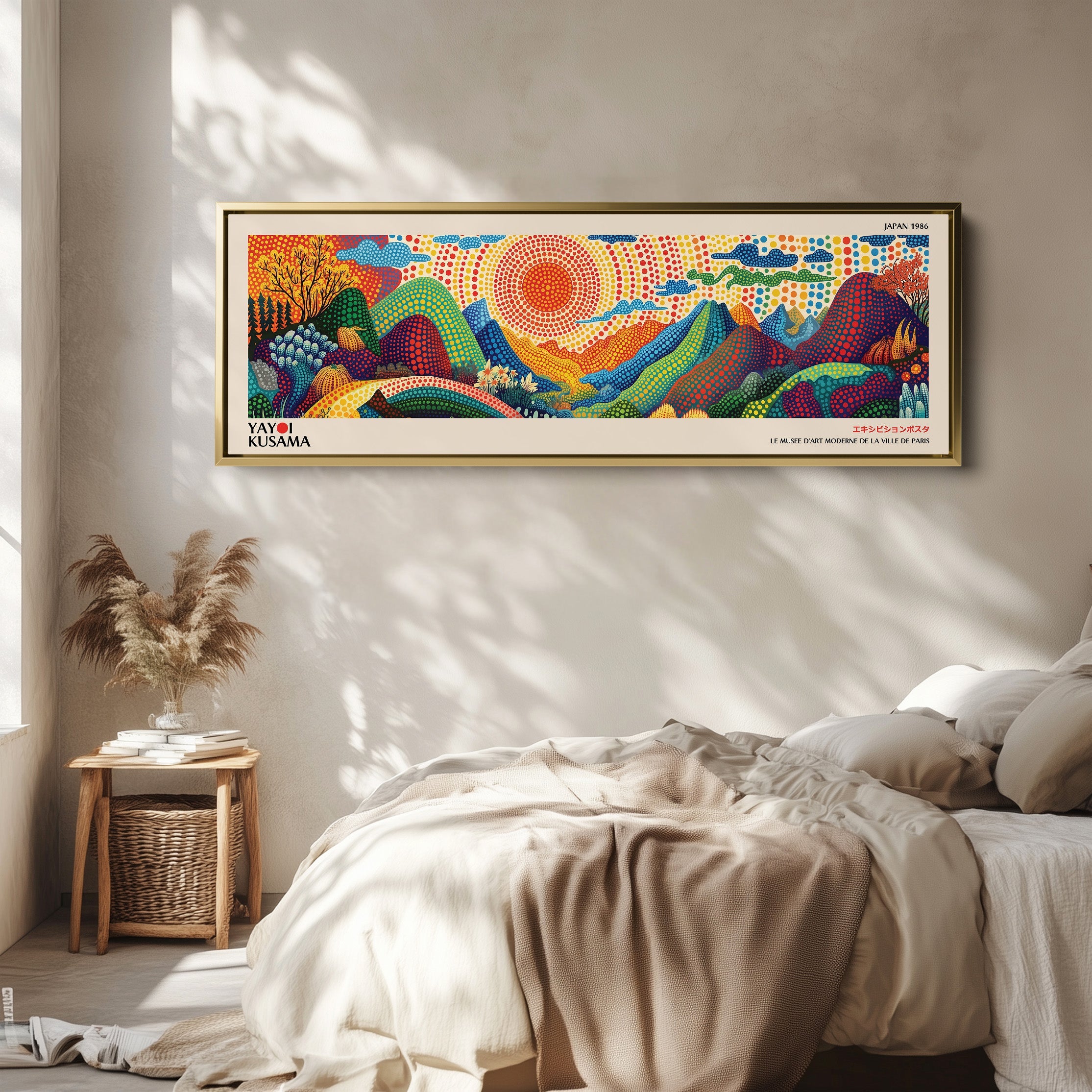 Yayoi Kusama Long Framed Canvas Mount Fuji Dots Wide Canvas For Office