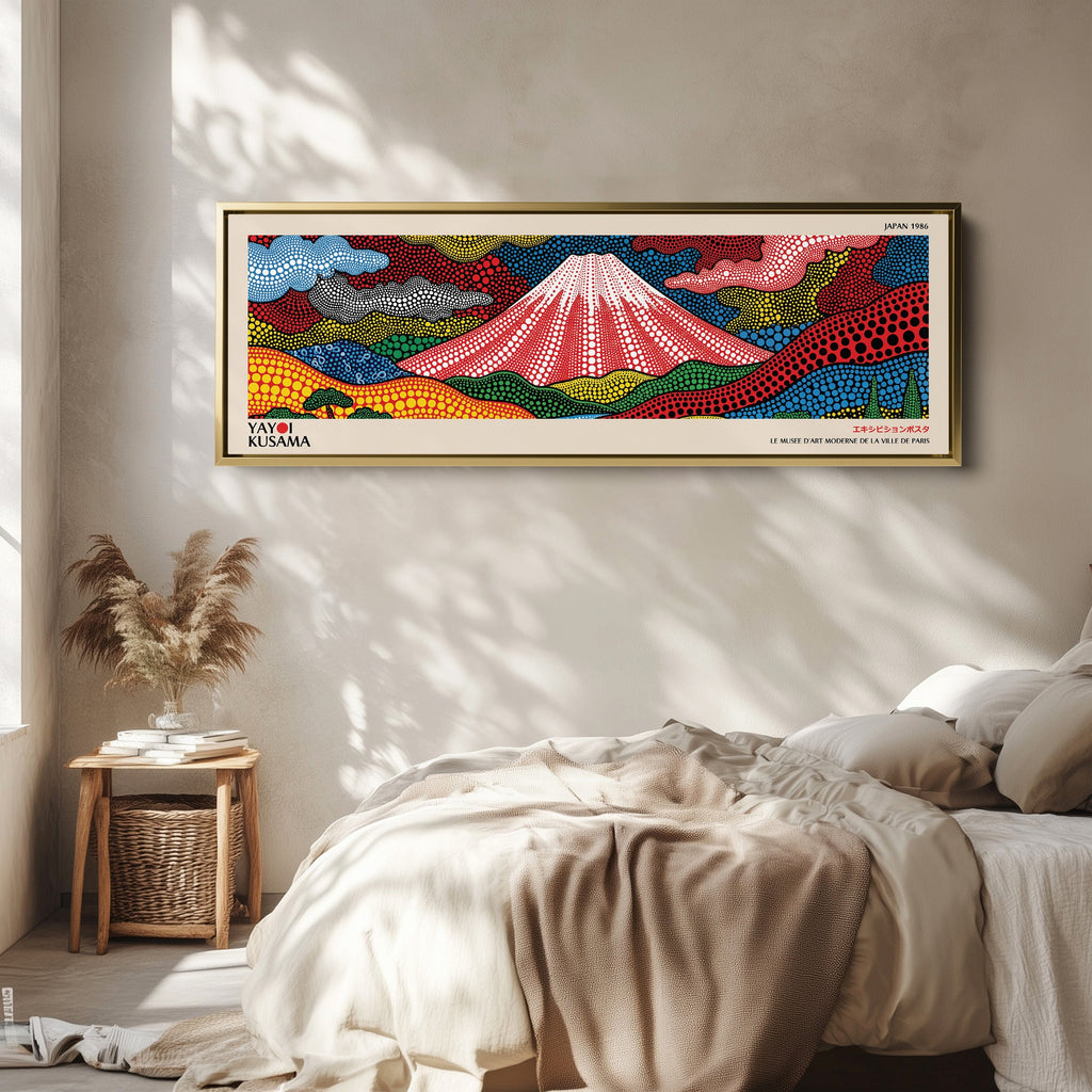 Yayoi Kusama Horizontal Wall Art Abstract Floral Forms Long Canvas For Living Room