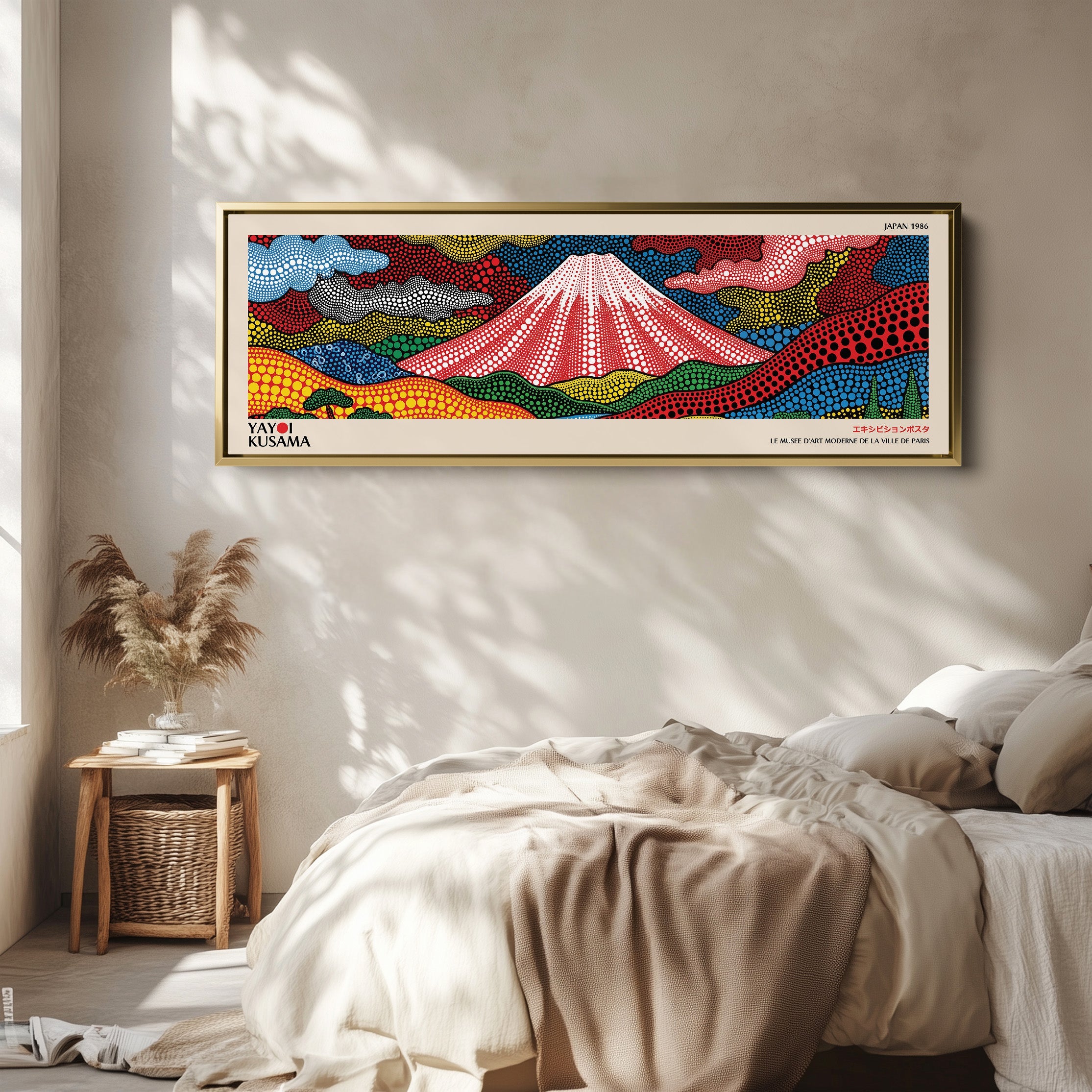 Yayoi Kusama Horizontal Wall Art Abstract Floral Forms Long Canvas For Living Room