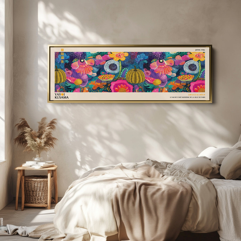 Yayoi Kusama Wide Wall Art Colourful Dotted Flowers Long Wall Art For Bedroom