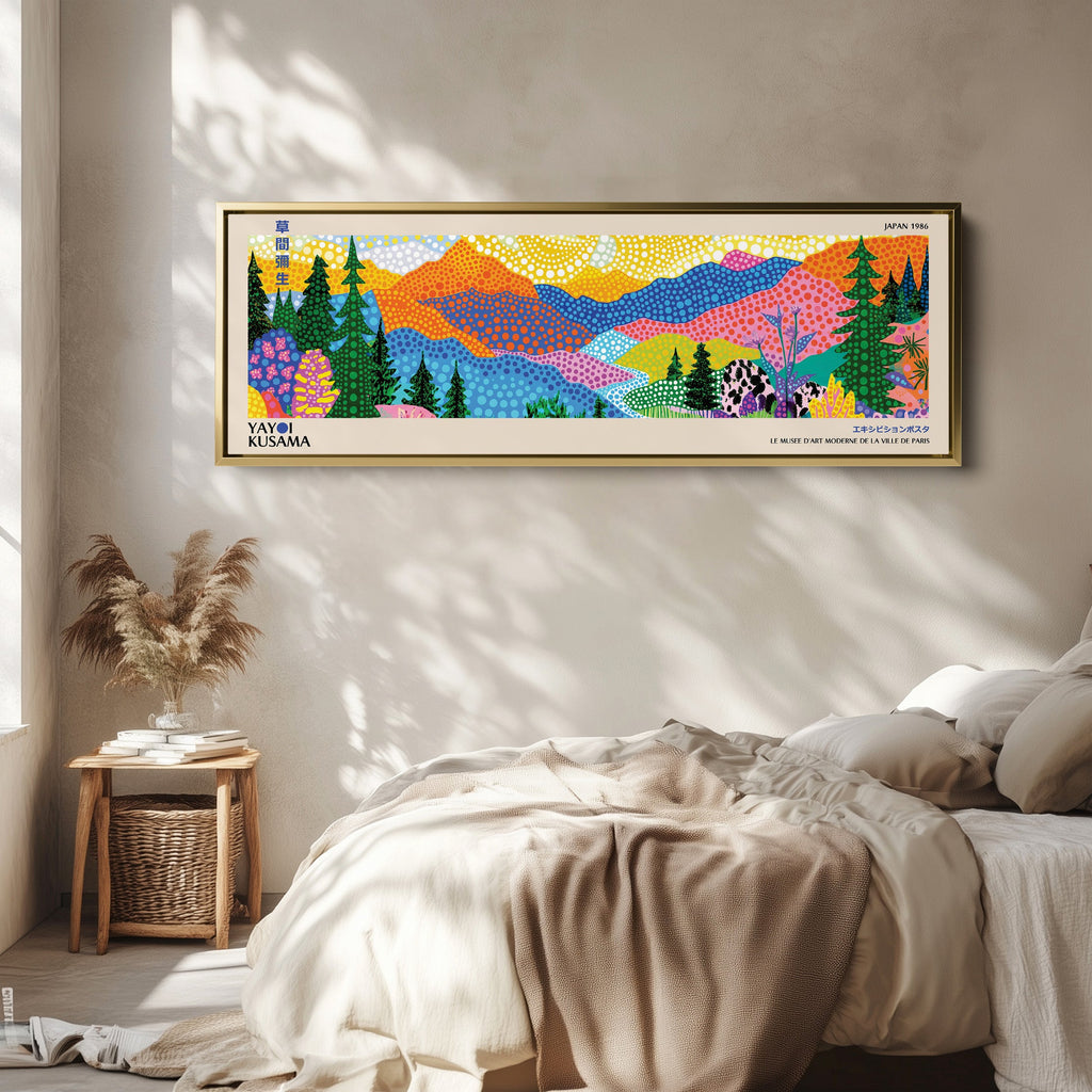 Yayoi Kusama Above Bed Wall Art Dotted Mountain Landscape Long Canvas For Bedroom